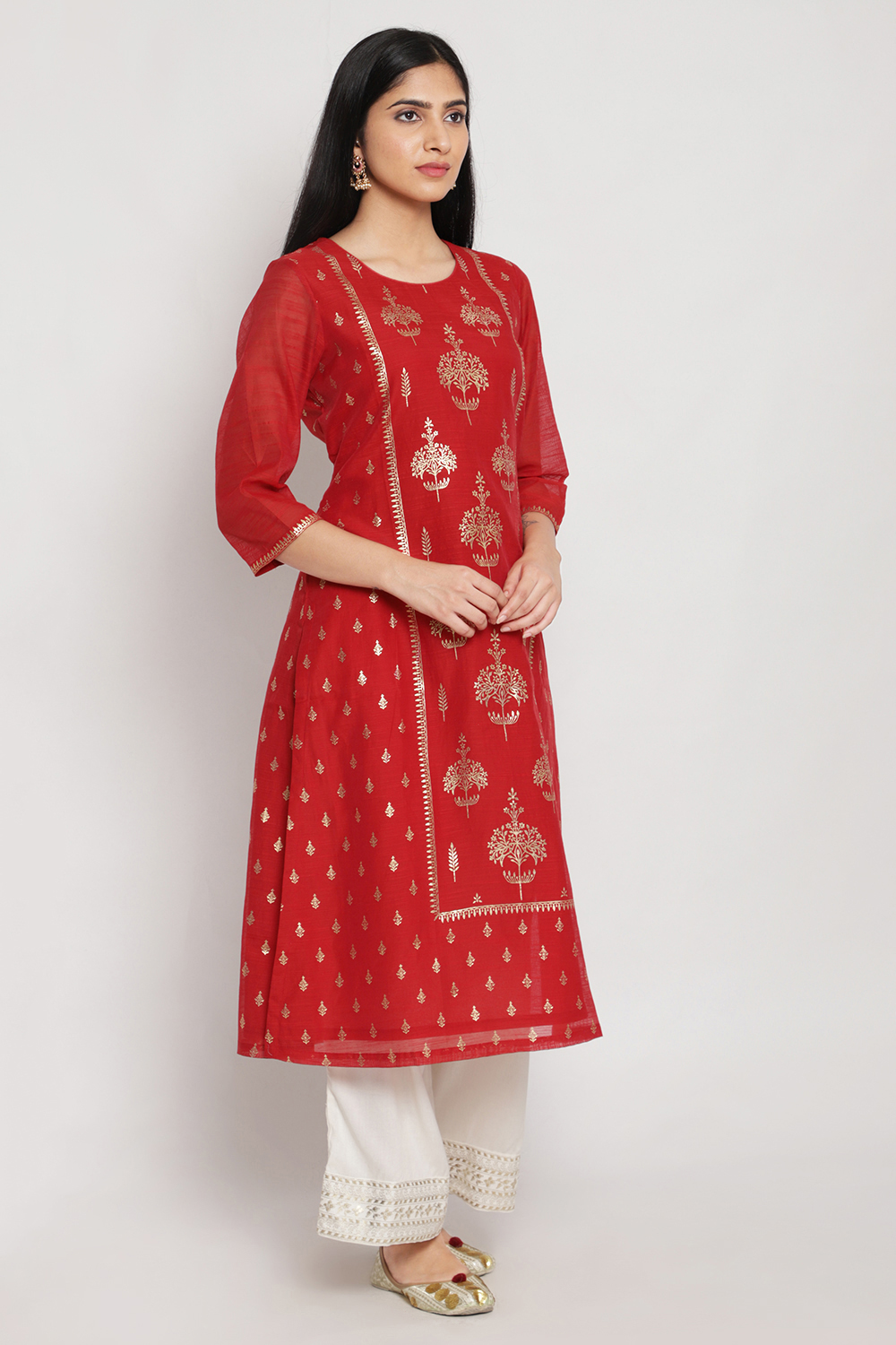 Red Art Silk Printed Kurti image number 3
