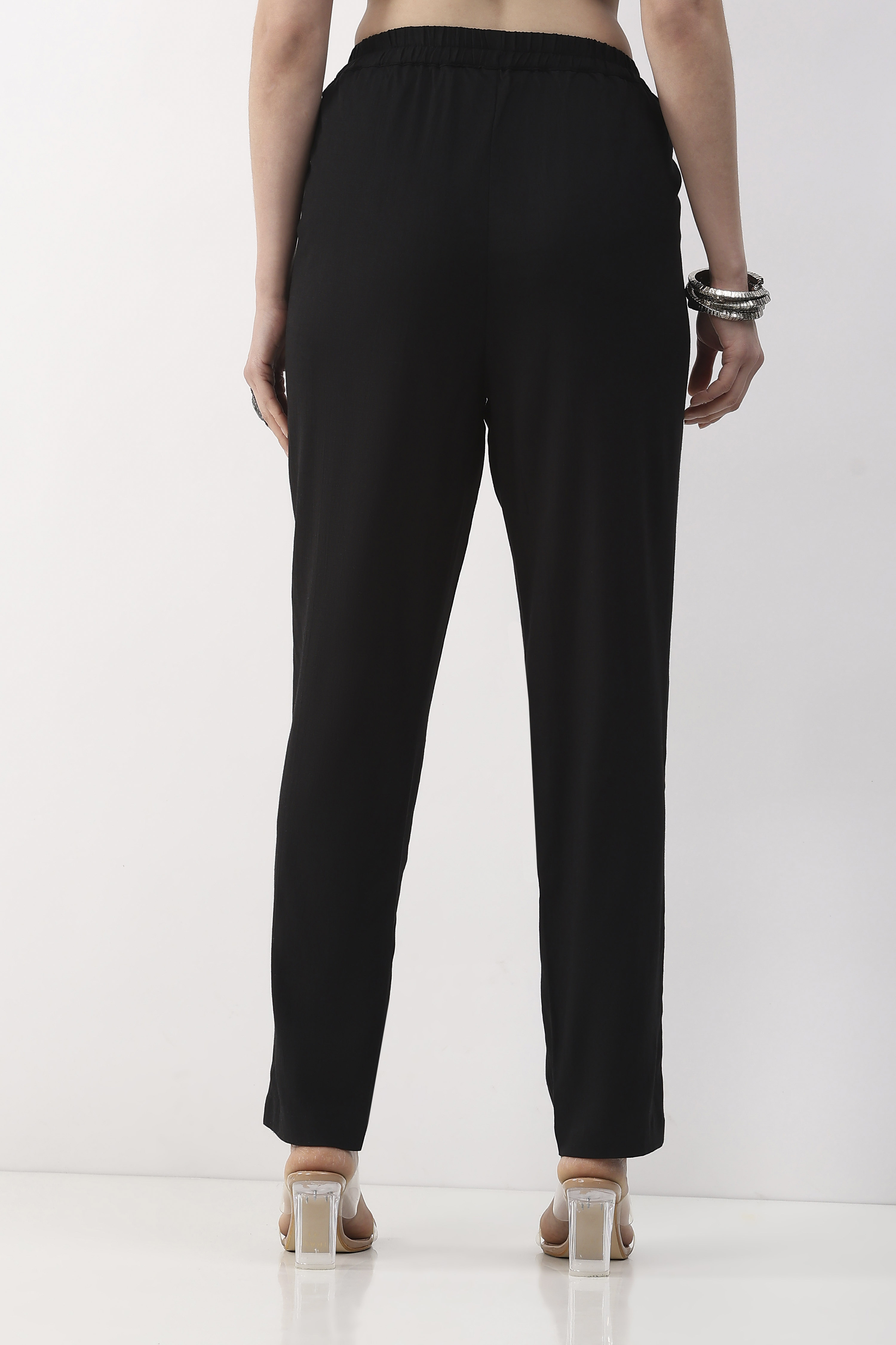 Black Viscose Lycra Regular Pants image number 3