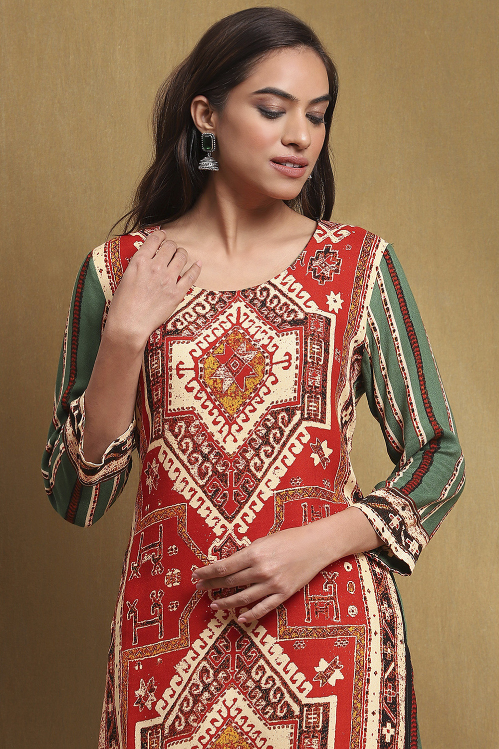 Red-Green Straight Kurta image number 1