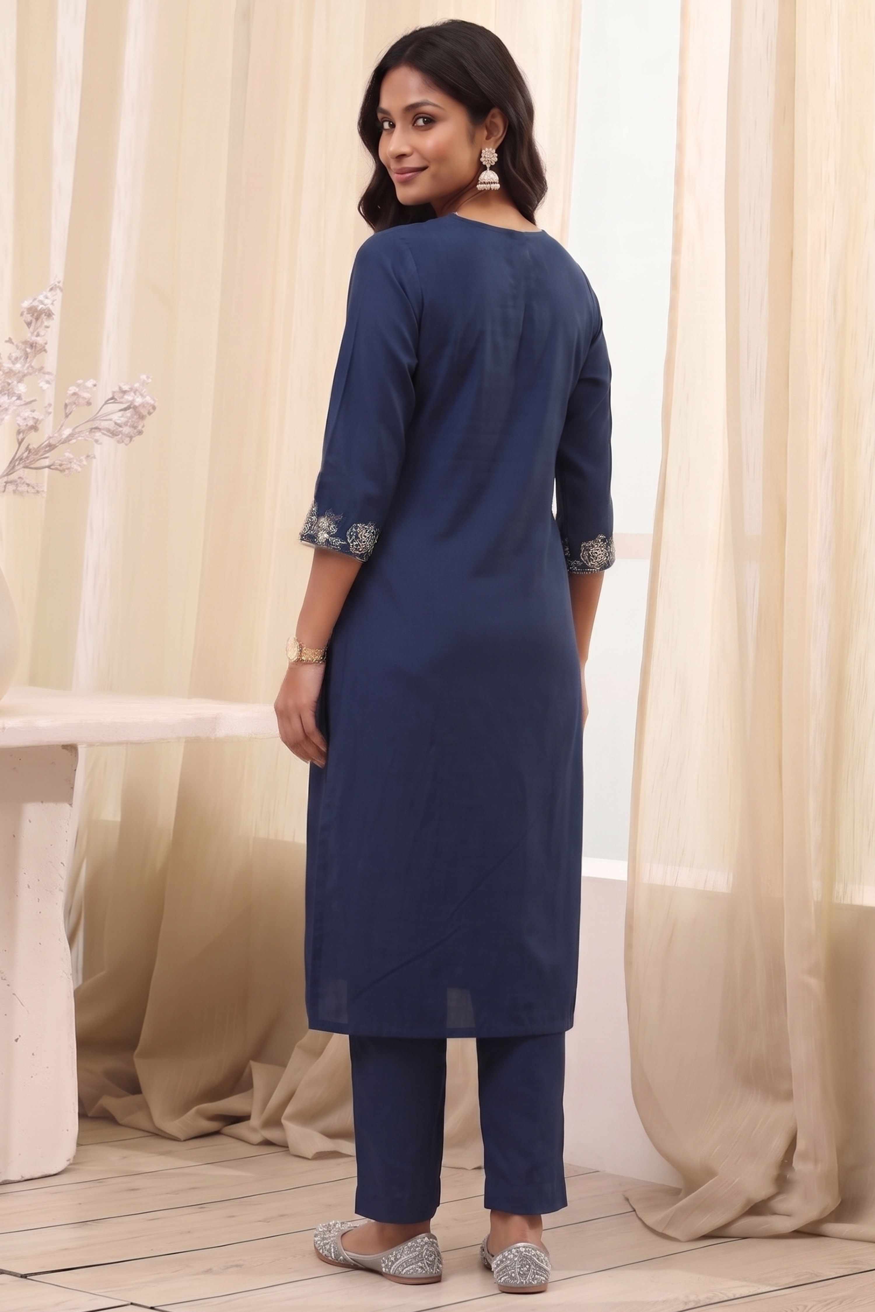 Blue Polyester Solid Kurta image number 3
