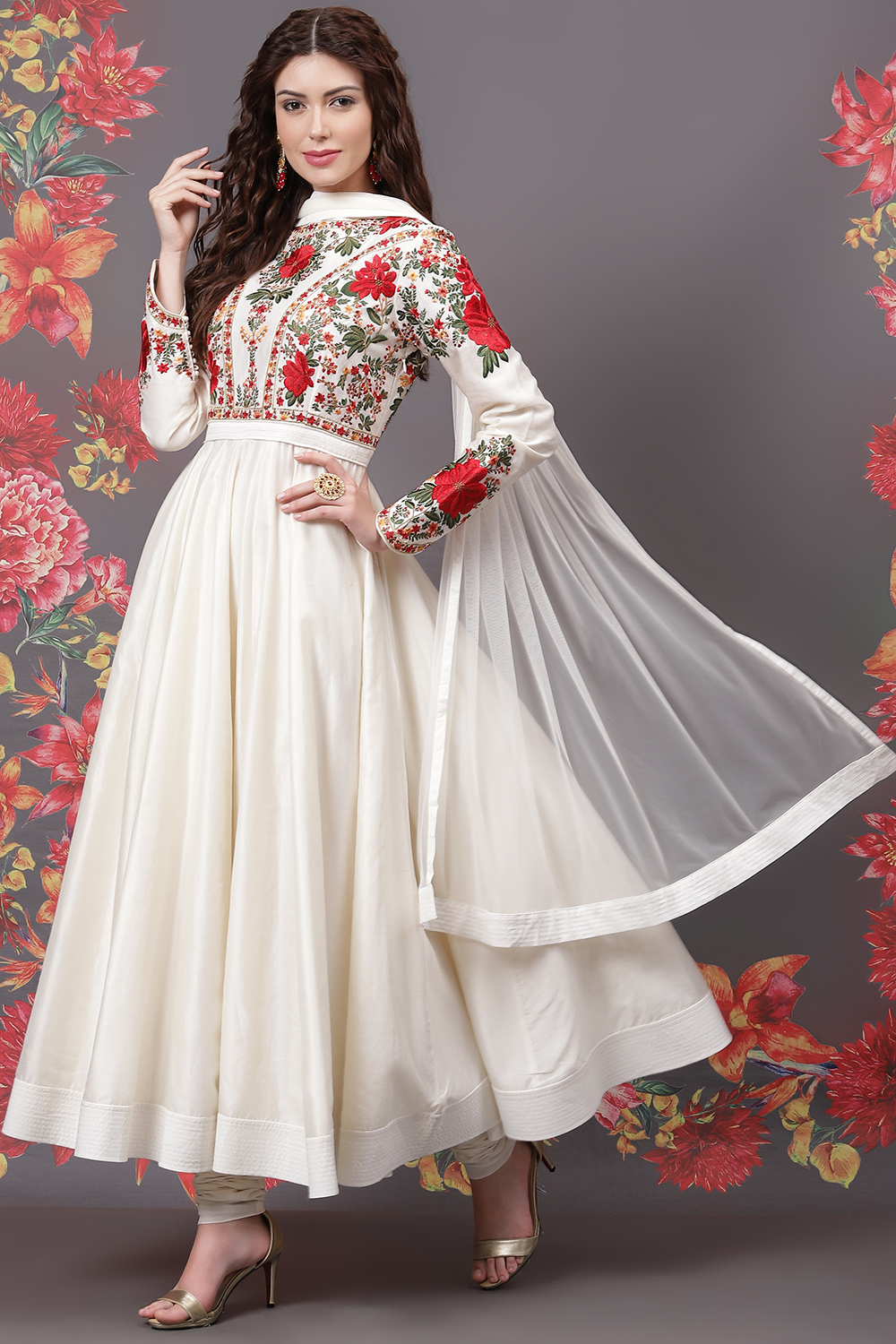 Ivory Cotton Silk Anarkali Yarndyed Suit Set image number 0