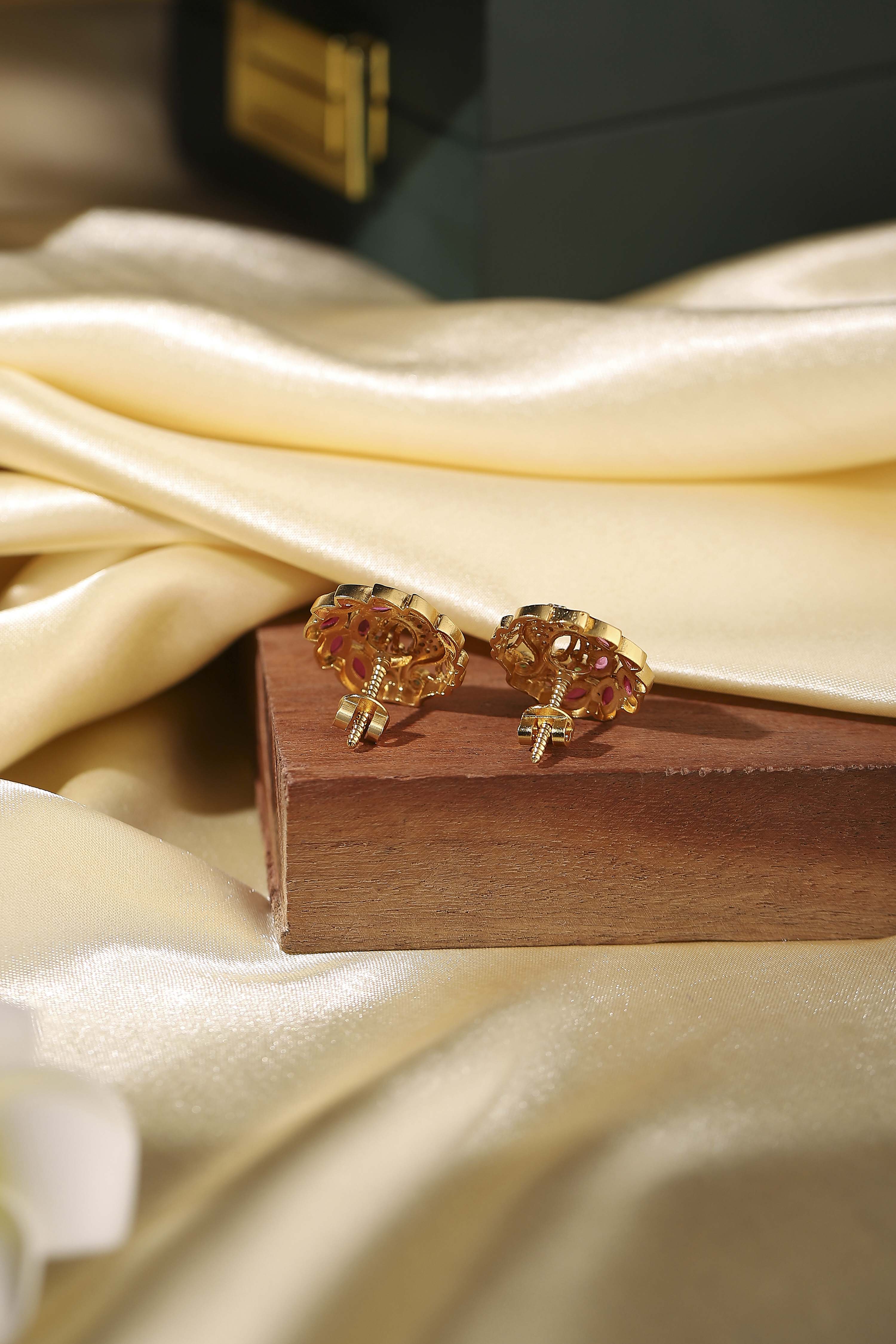 Multicolour Gold Plated Brass Stud Earrings image number 2