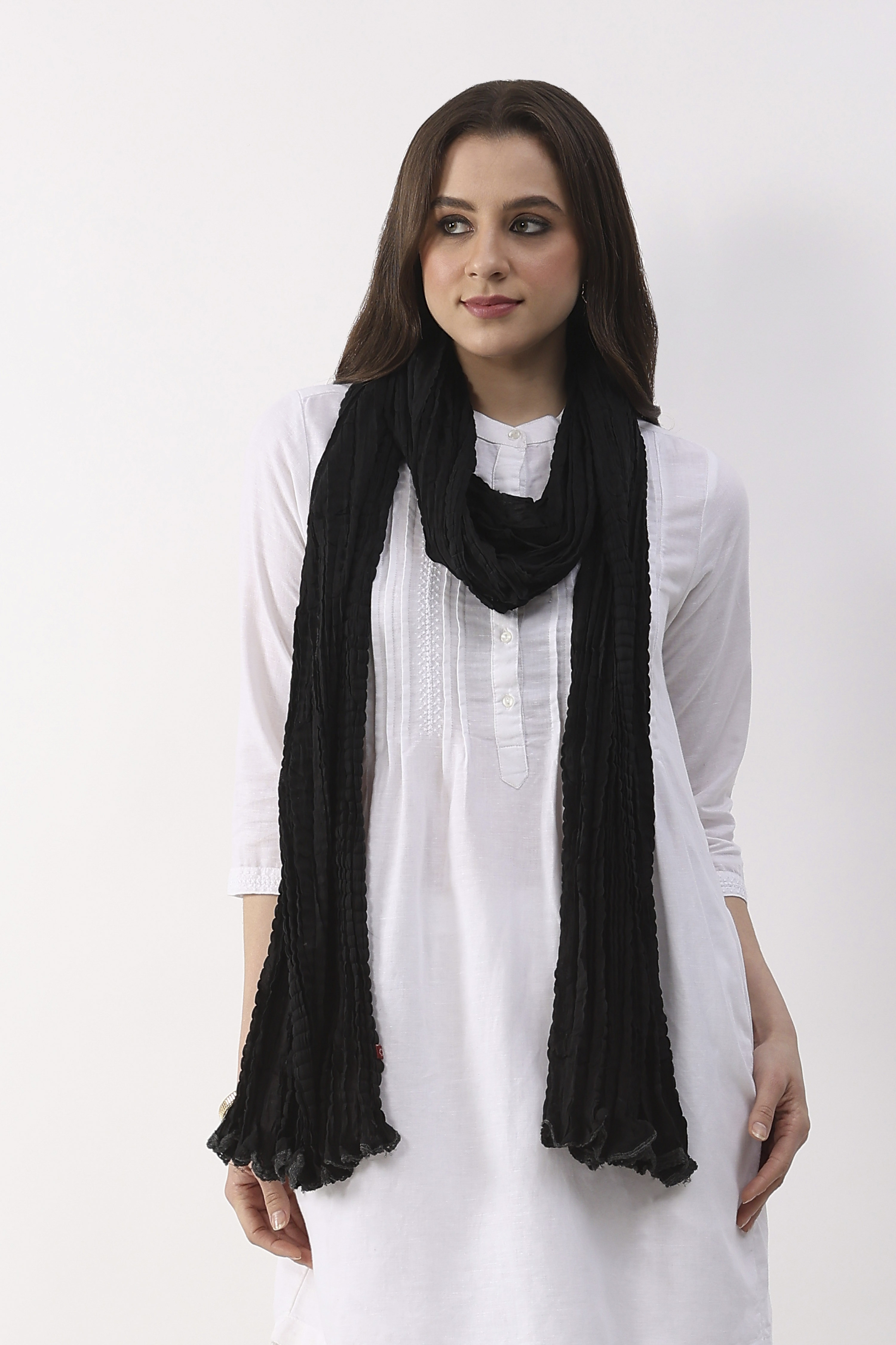 Black Solid Semi Sheer Dupatta image number 4