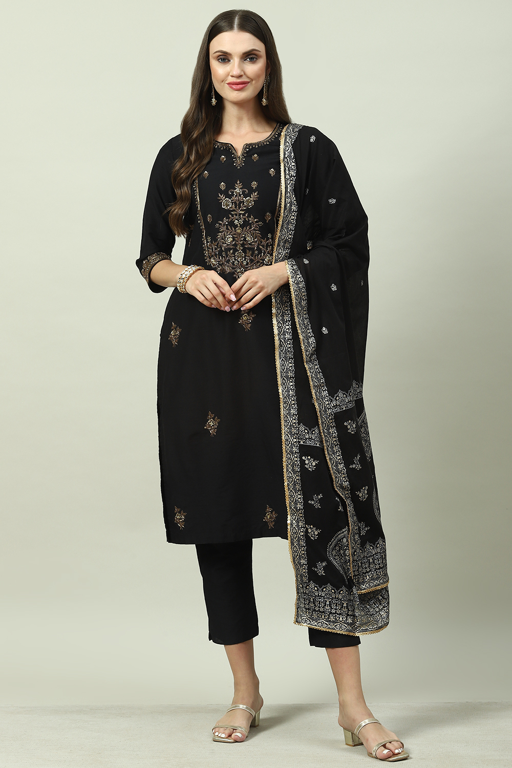 Maroon Poly Viscose Straight Kurta Slim Pants Suit Set image number 0