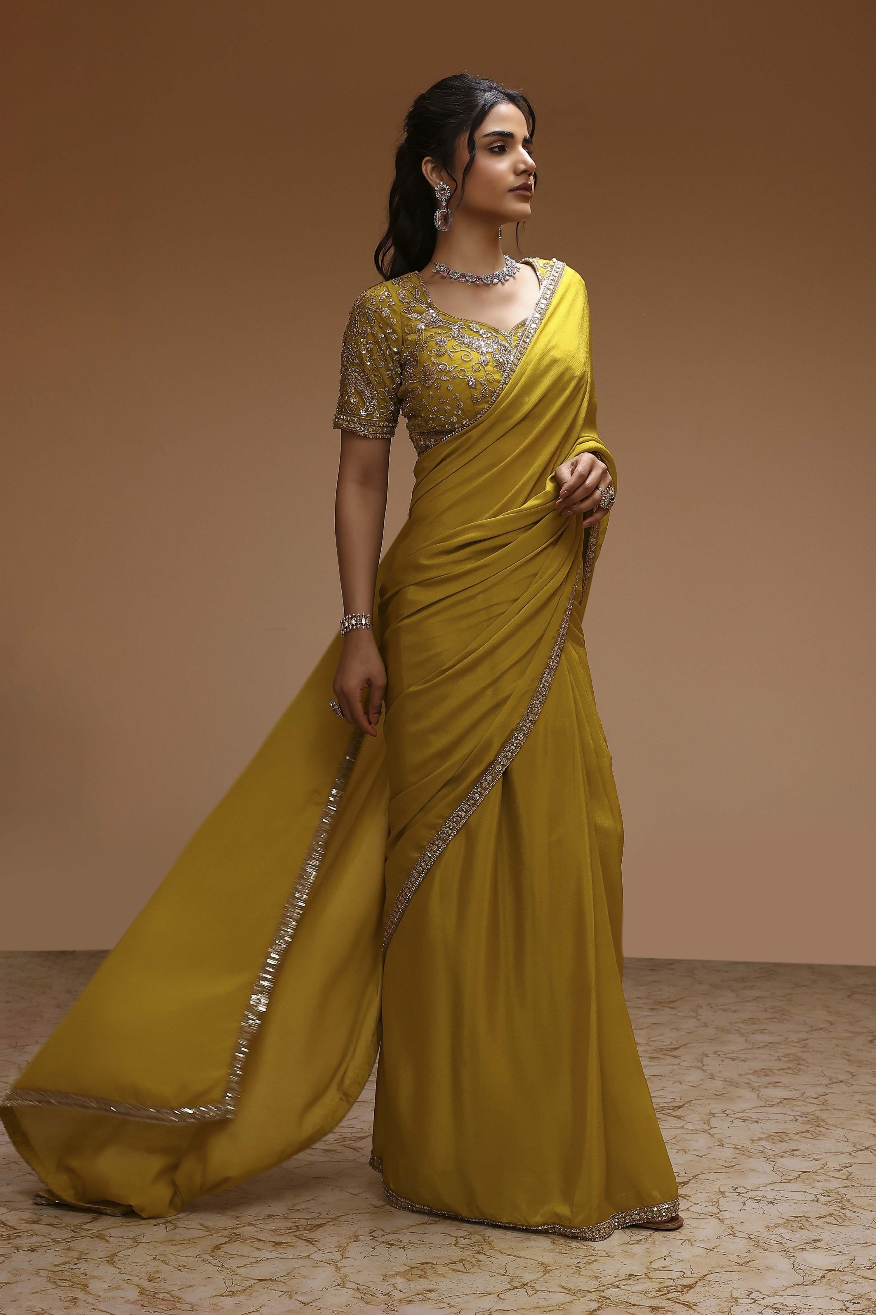 Lime Polyester Dyed Saree image number 4