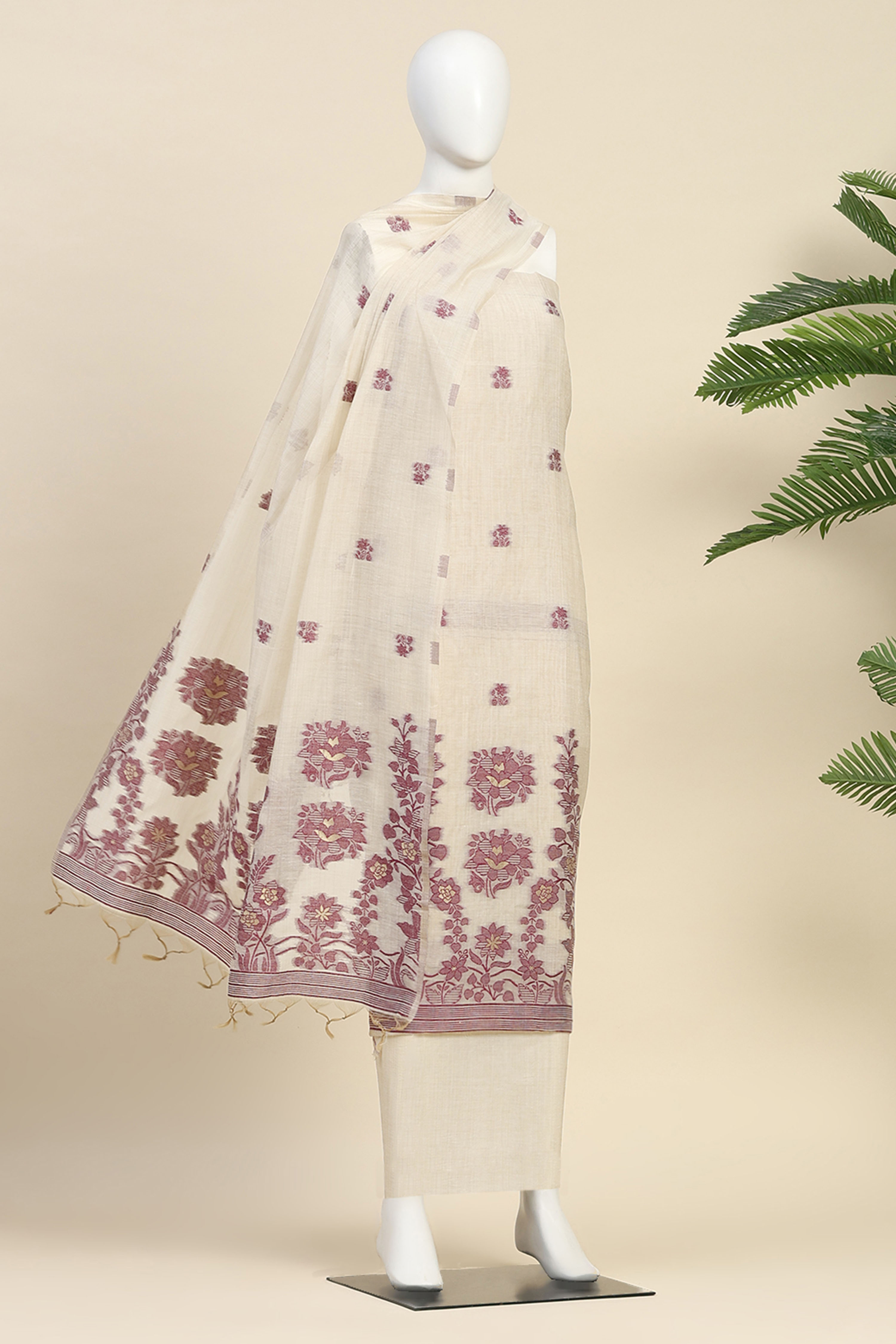 Blue Chanderi Printed Unstitched Suit Set image number 4