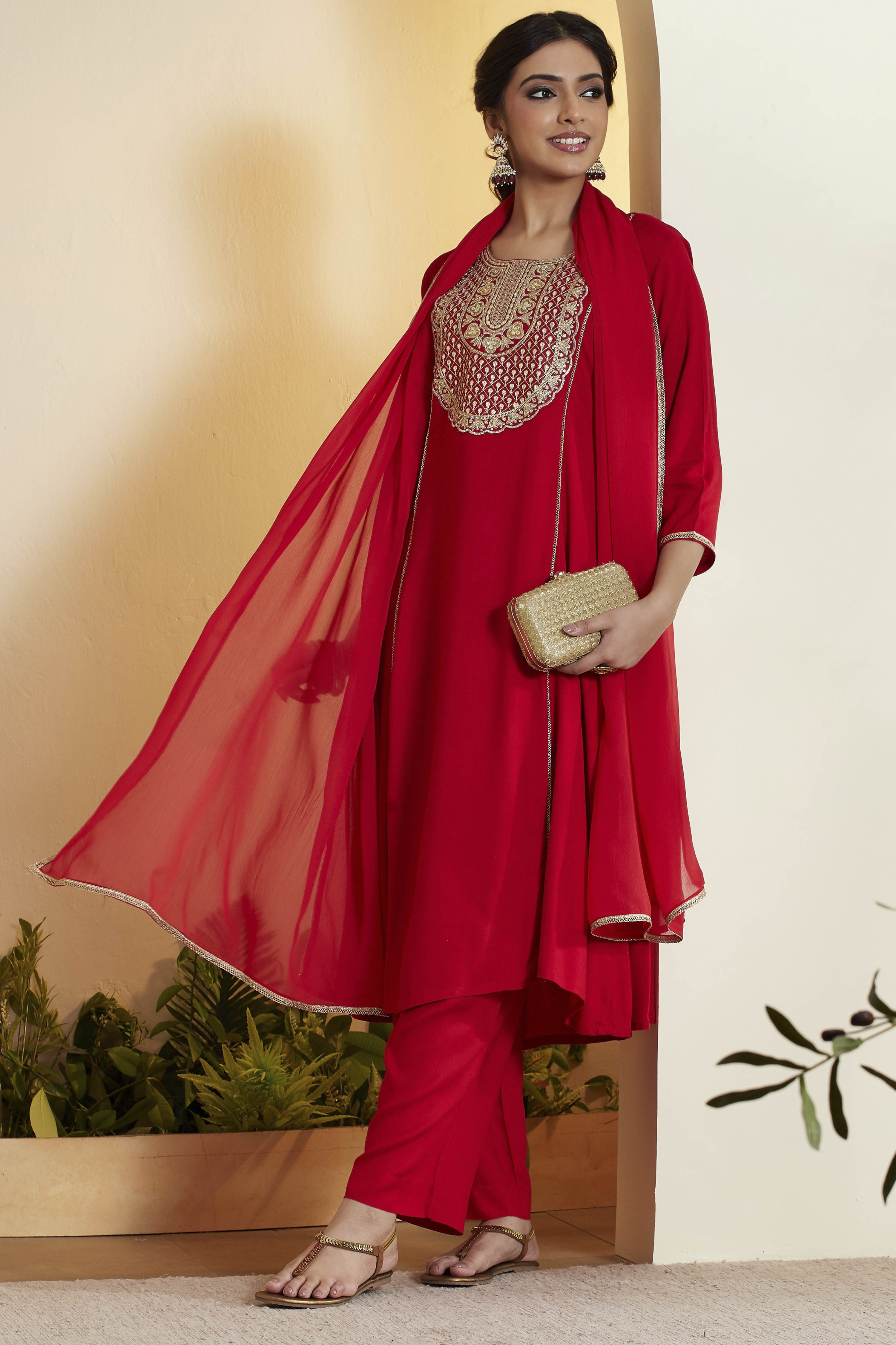 Black Viscose Rayon Yoke Design Straight Kurta Set image number 0