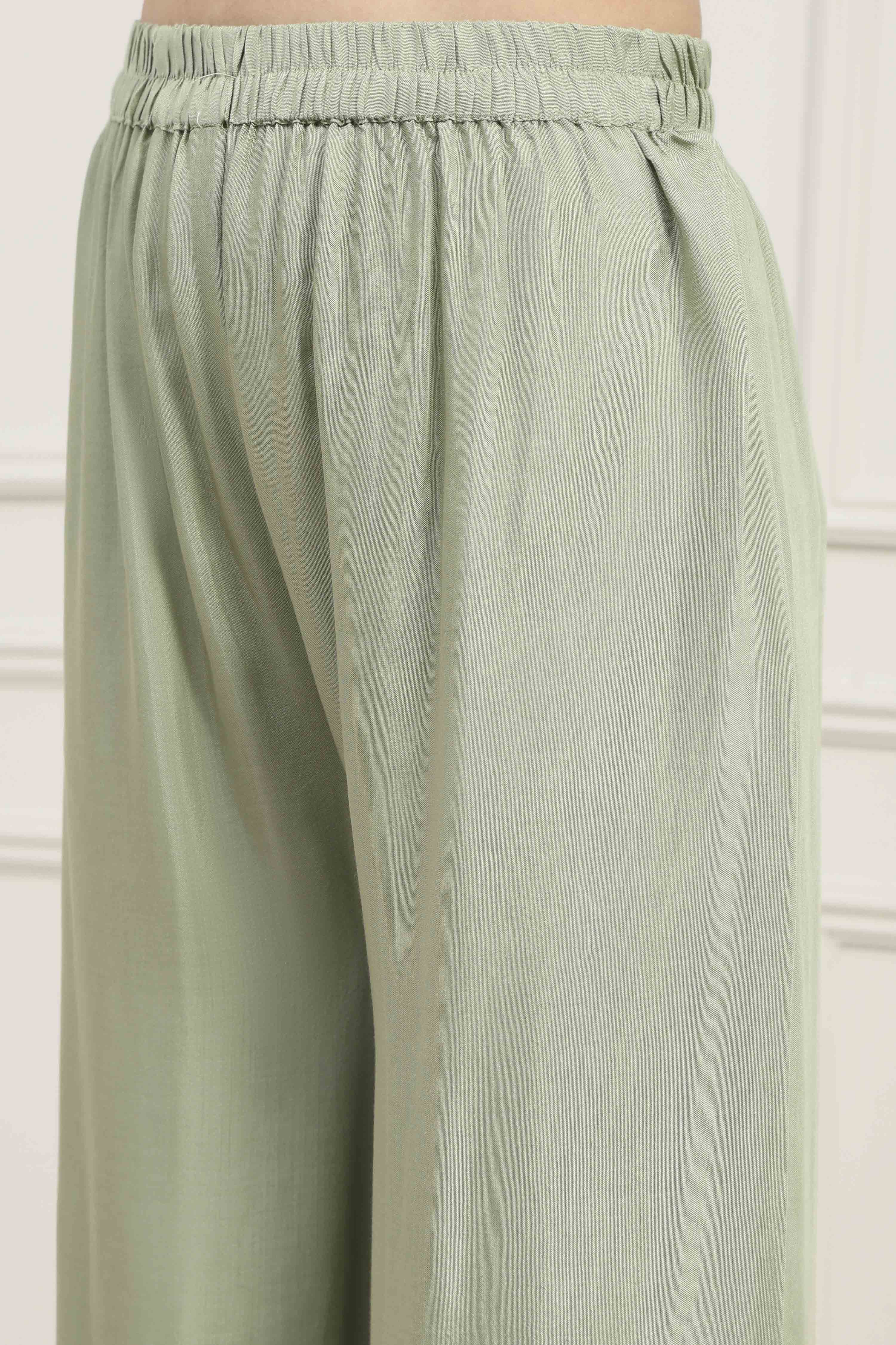 Pista Green Silk Blend Machine Embroidered Unstitched Suit Set image number 3