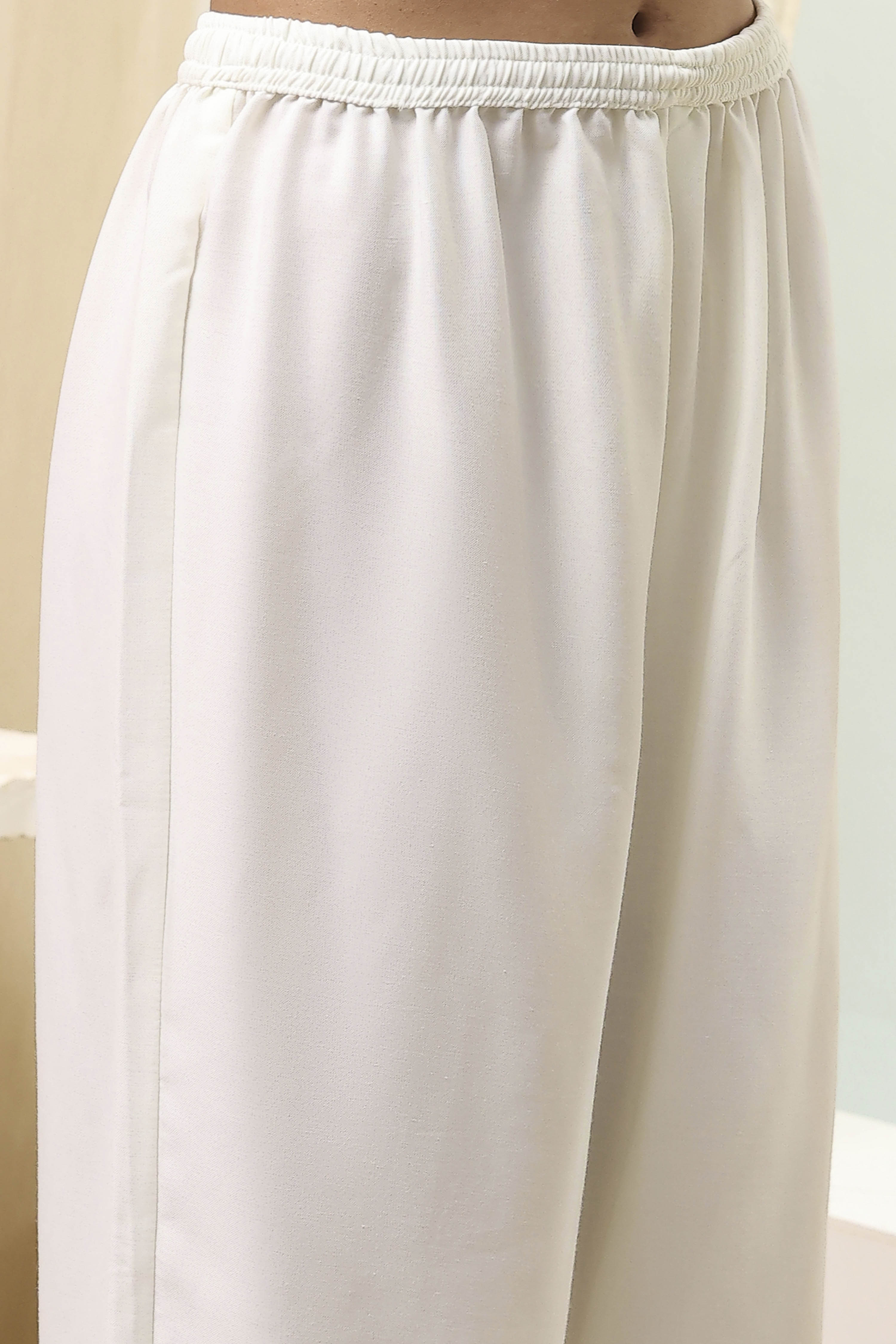 Off-White and Blue Cotton Floral Kalidar Suit Set image number 2