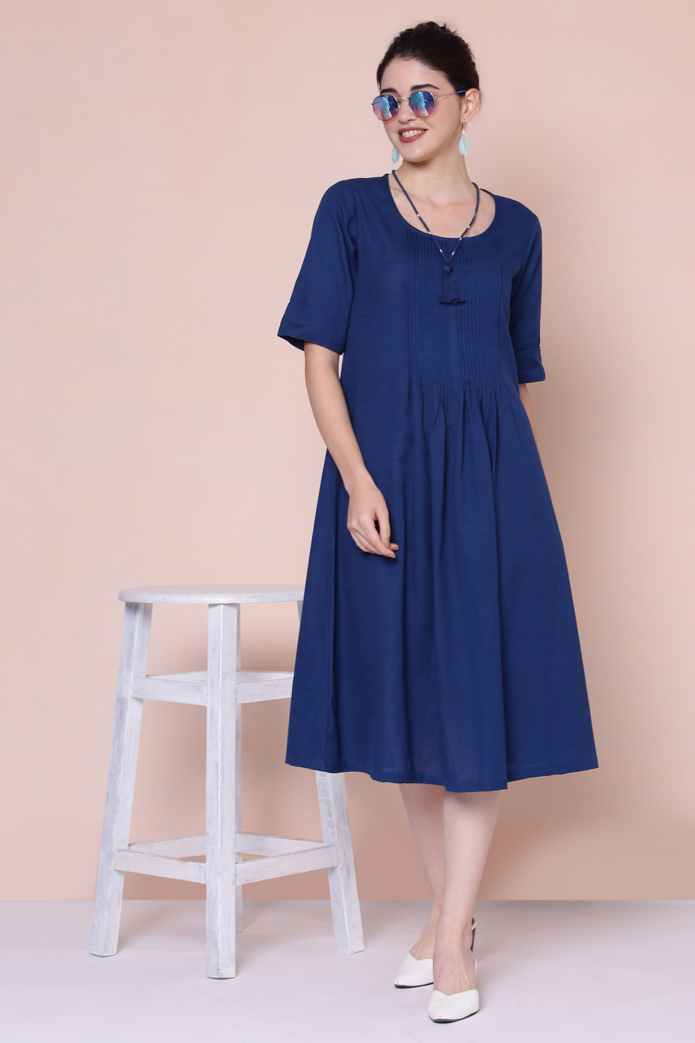Mustard Cotton A-line Flax Solid Kurta Dress image number 0