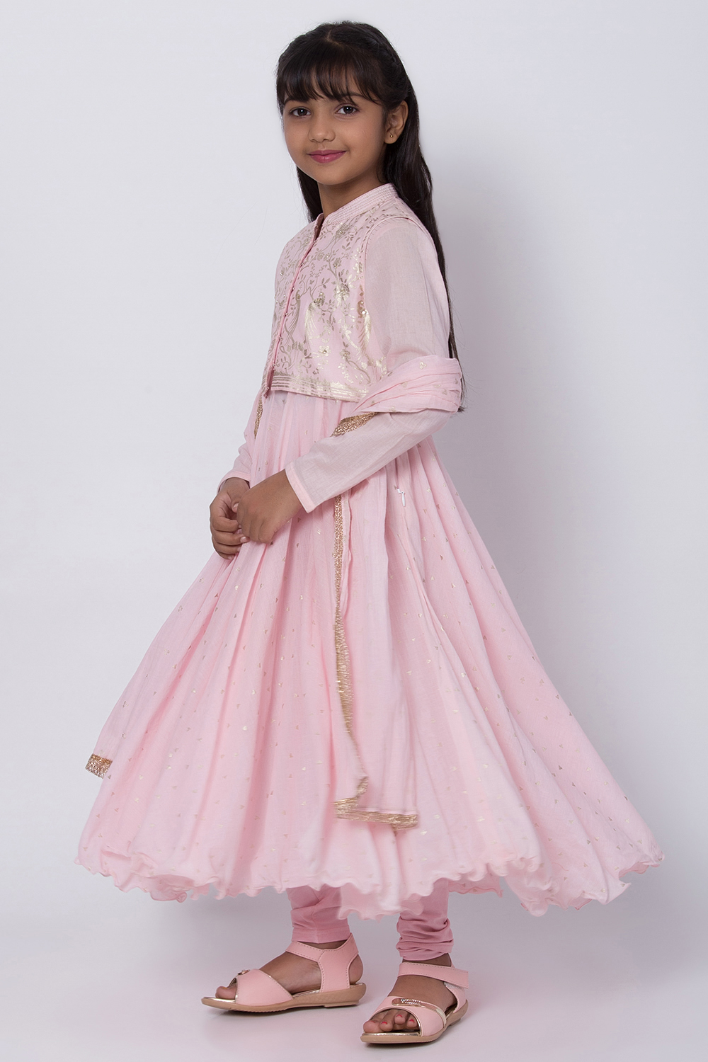 Pastel Pink Cotton Anarkali Kurta Churidar Suit Set image number 2