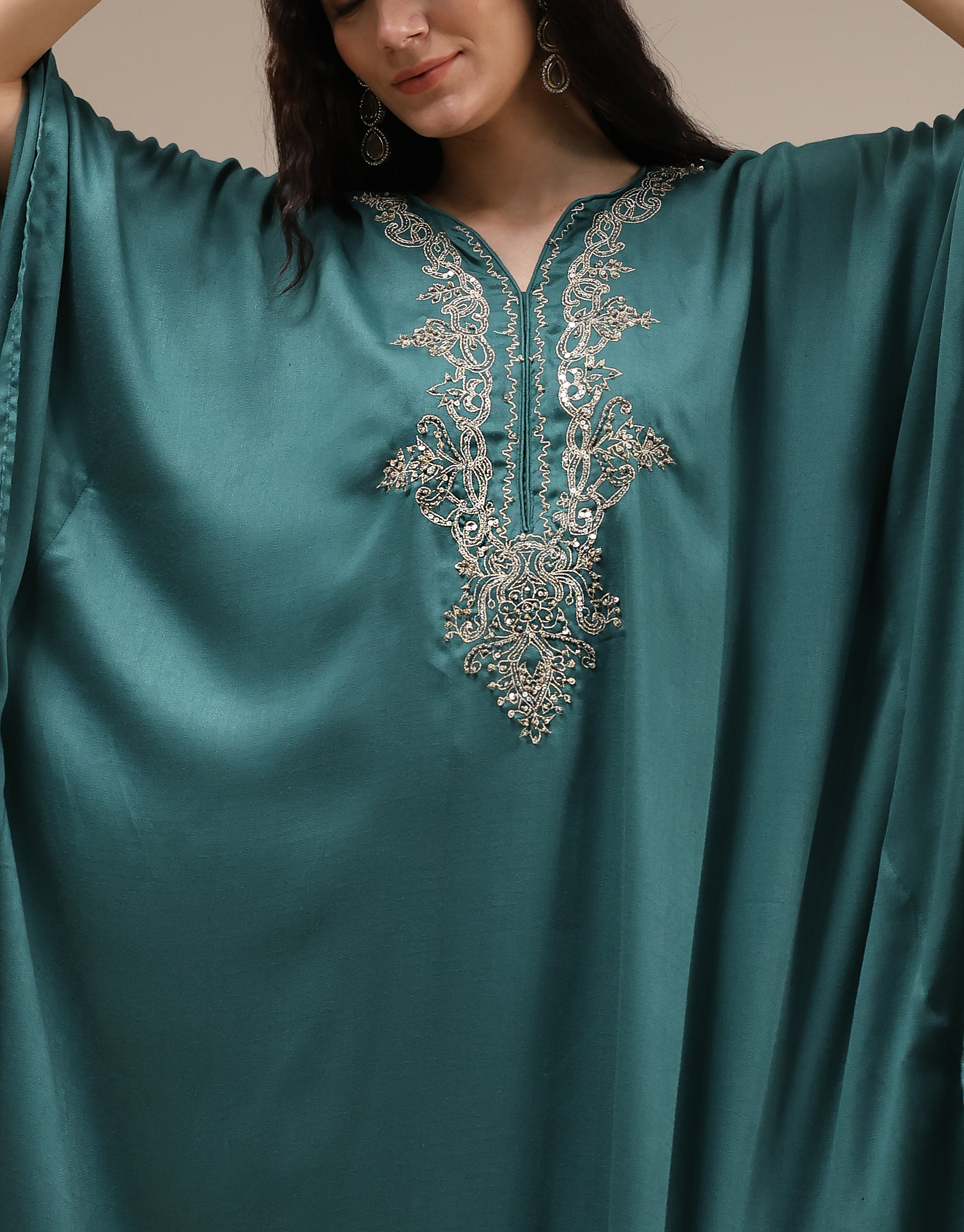 Black Modal Solid Kaftan Fusion Kurta Set image number 1