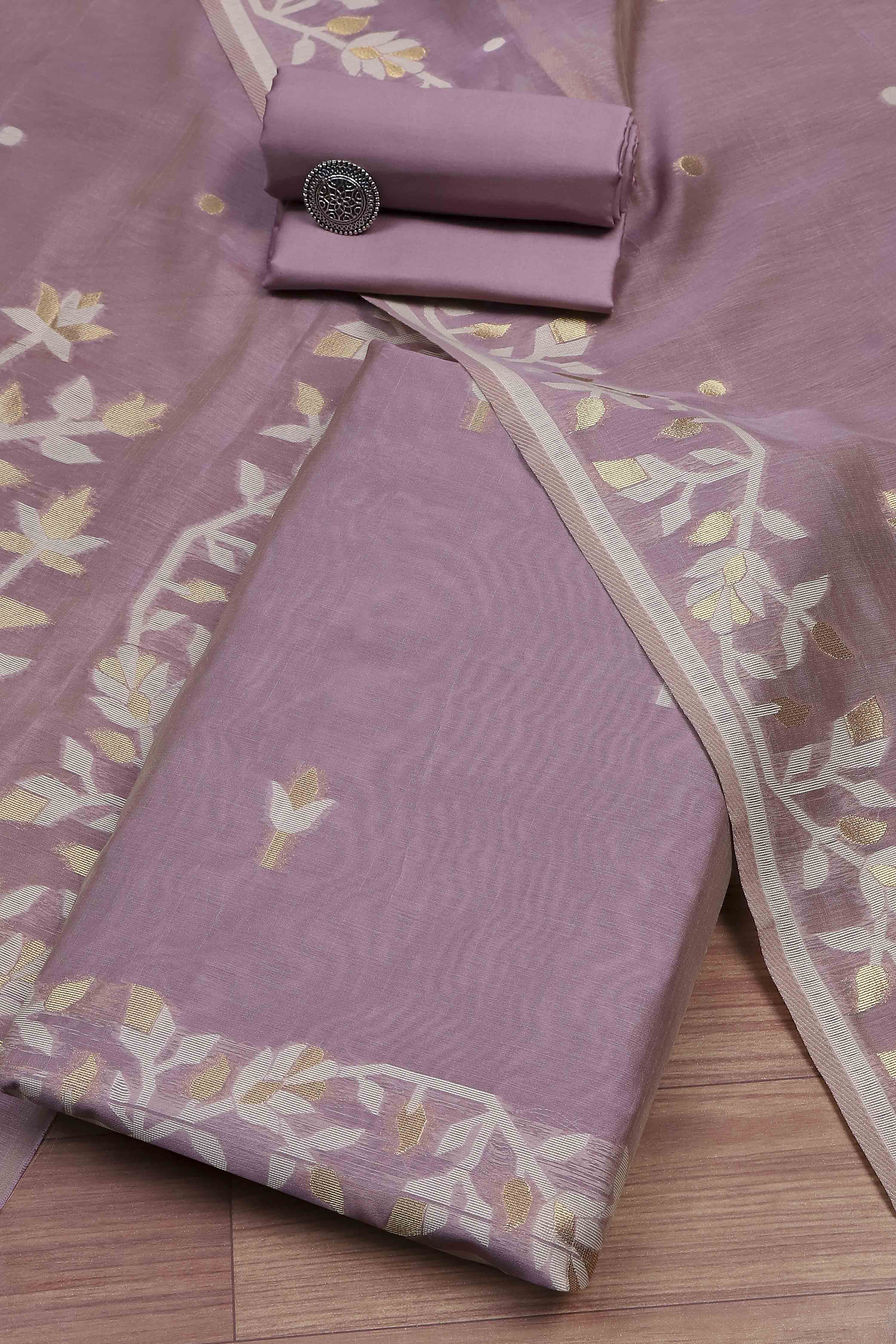 Mauve Cotton Printed Embroidered Unstitched Suit Set image number 0