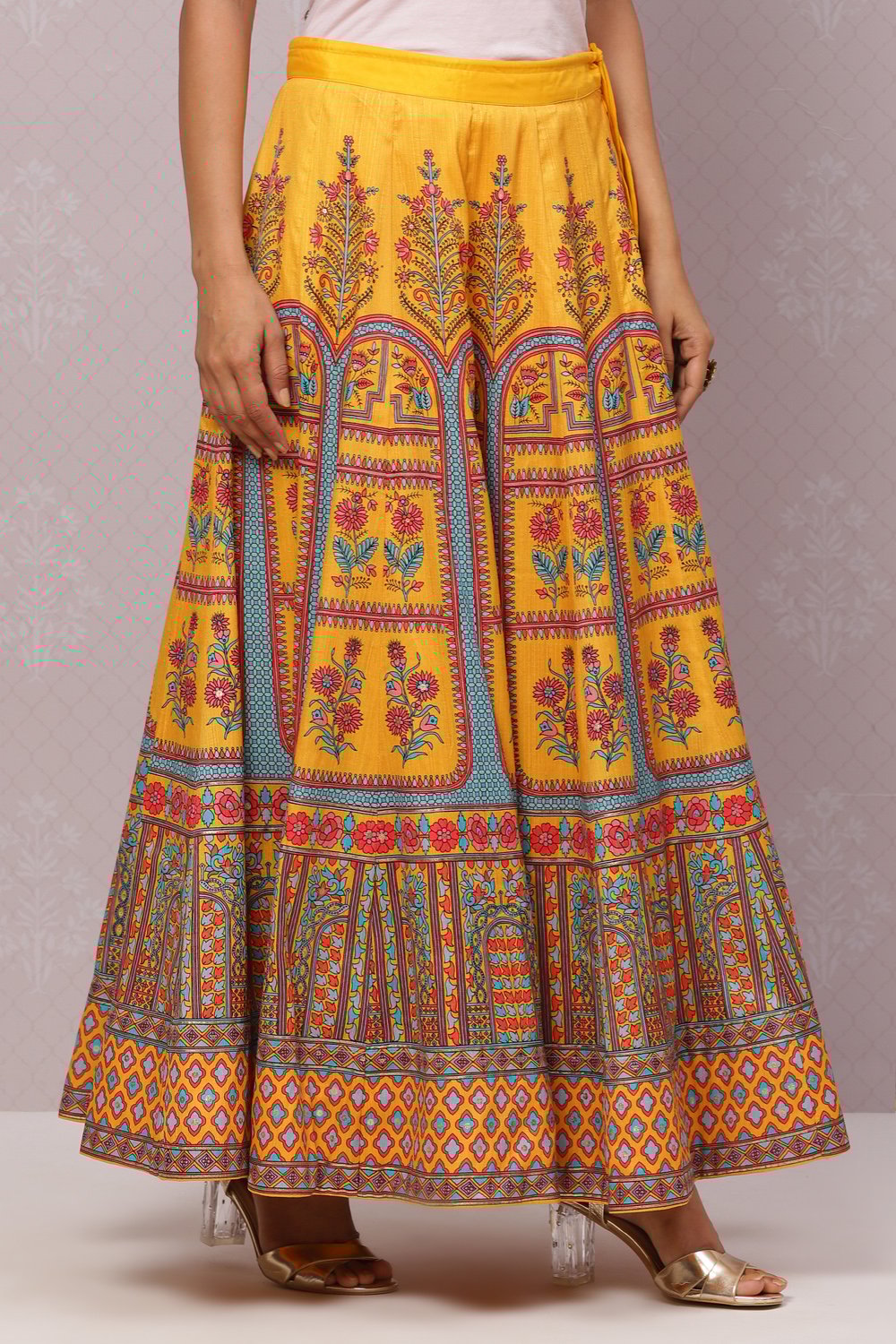 Yellow Flared Art Silk Skirts image number 3