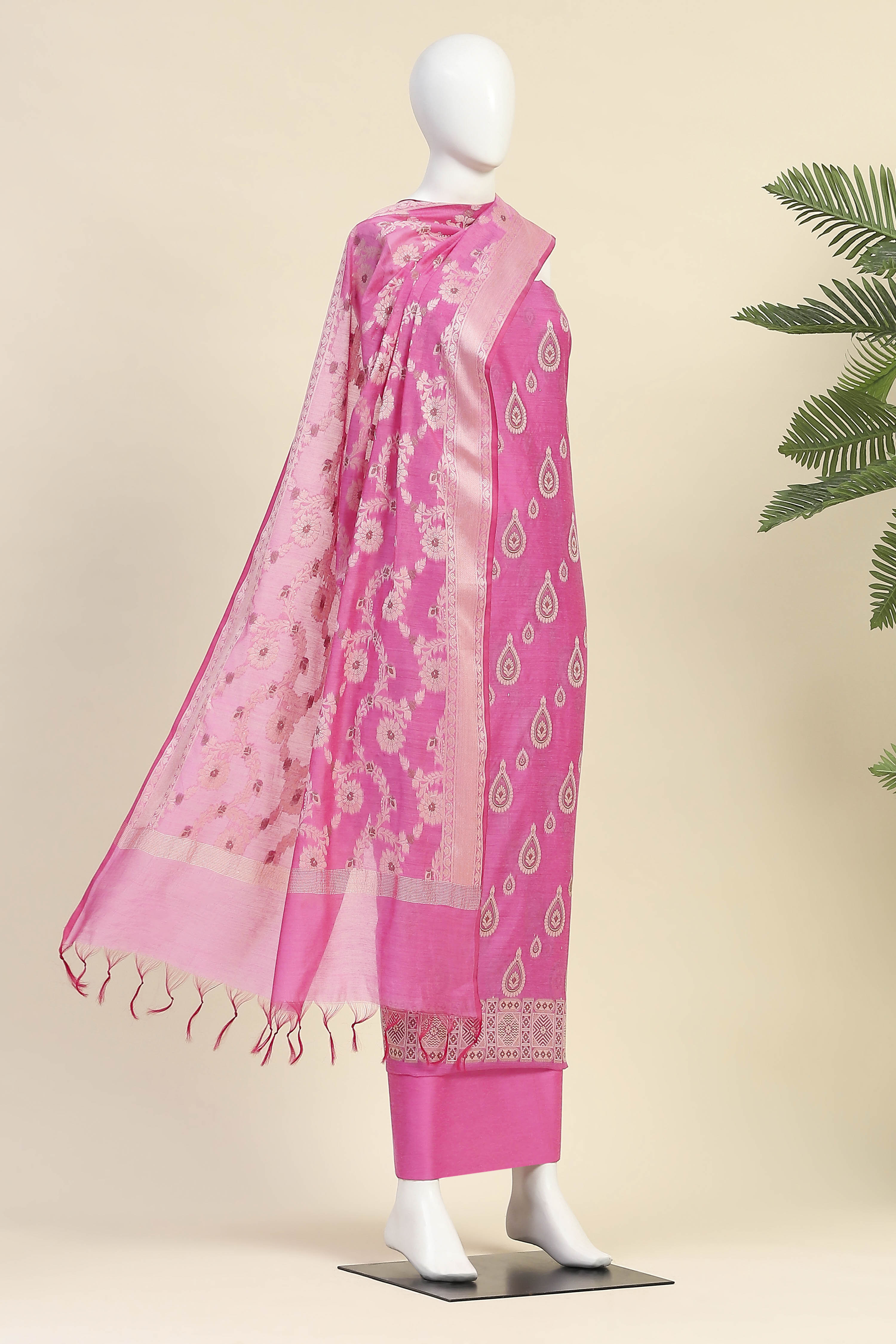 Red Chanderi  Unstitched Suit Set image number 4