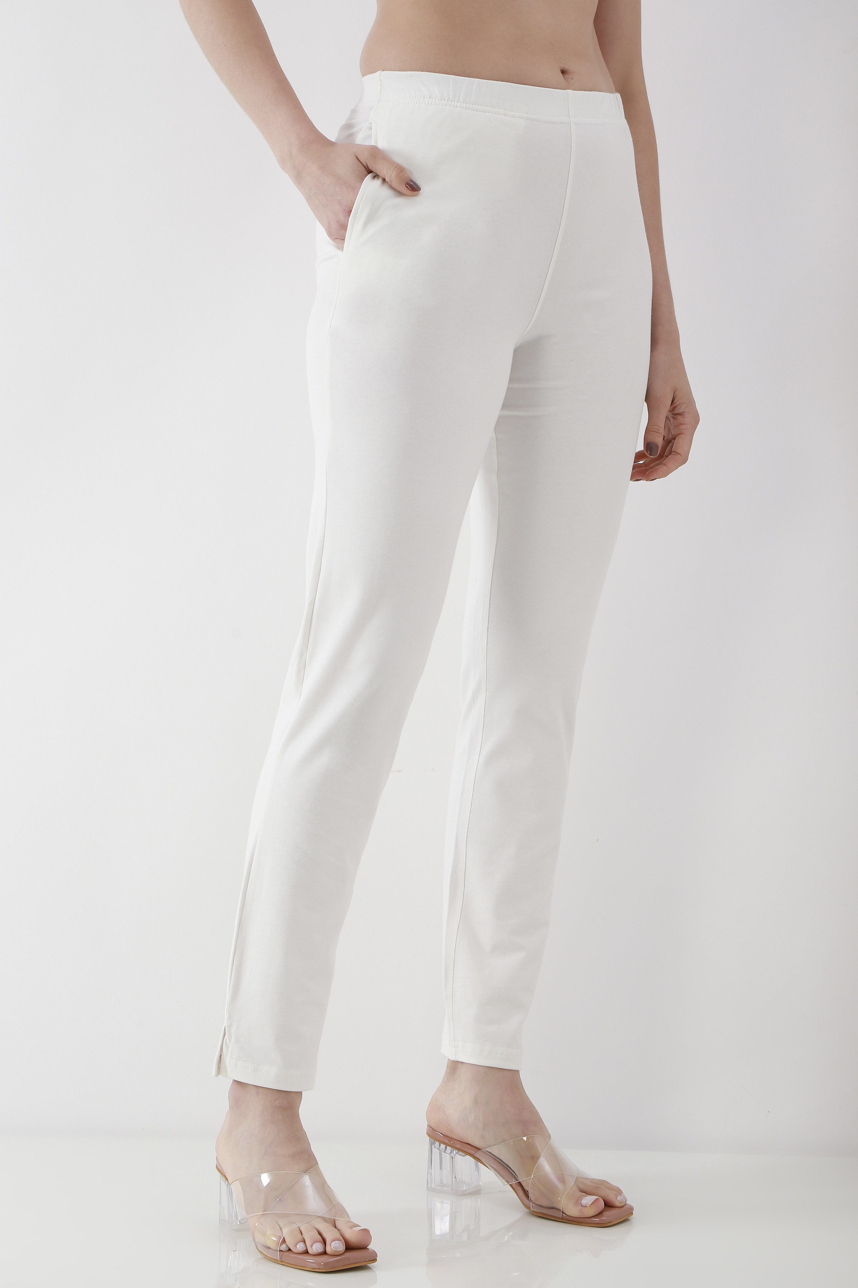 Navy Blue Solid Cotton Lycra Straight Pants image number 3