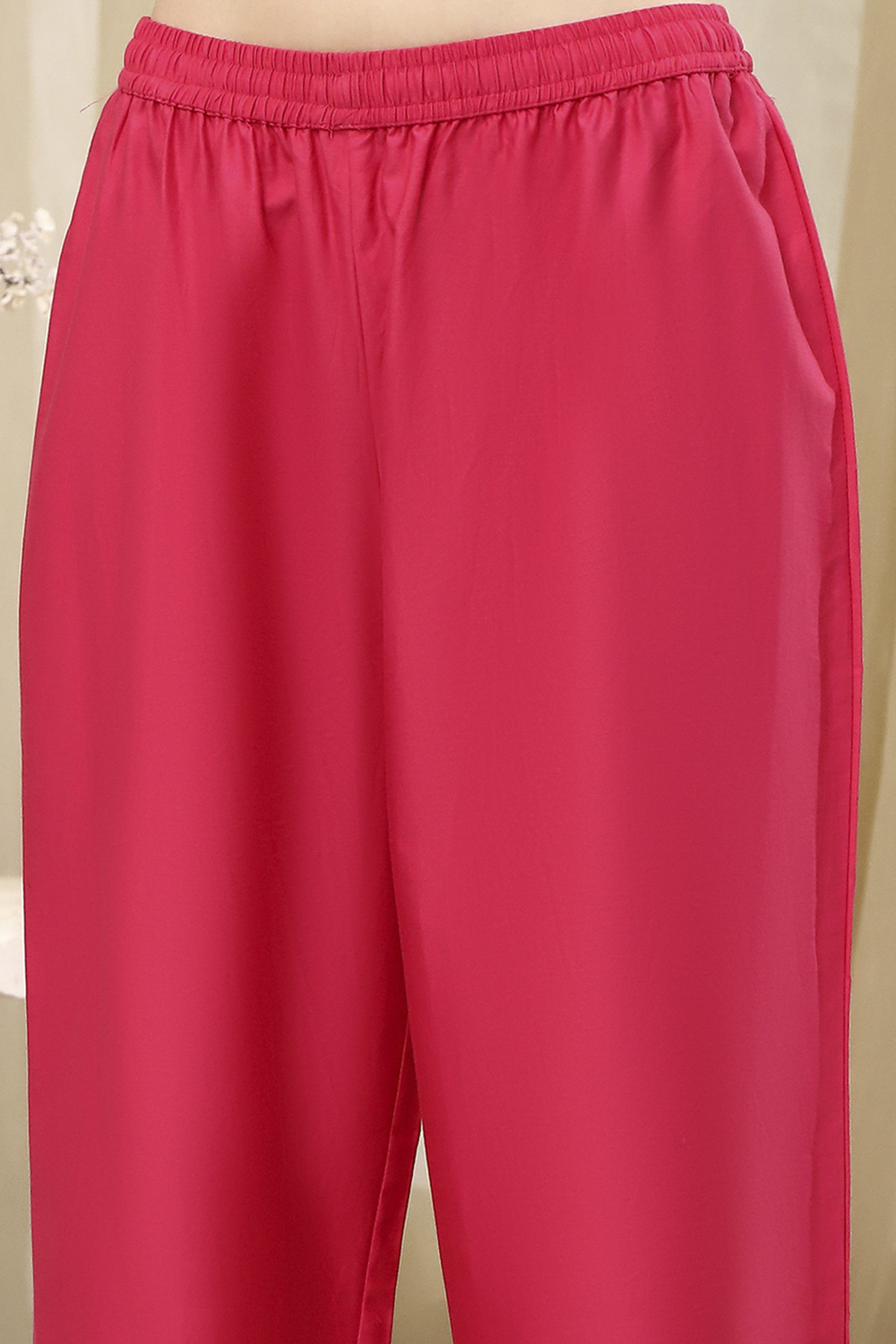 Fuchsia Embroidered Straight Suit Set image number 2