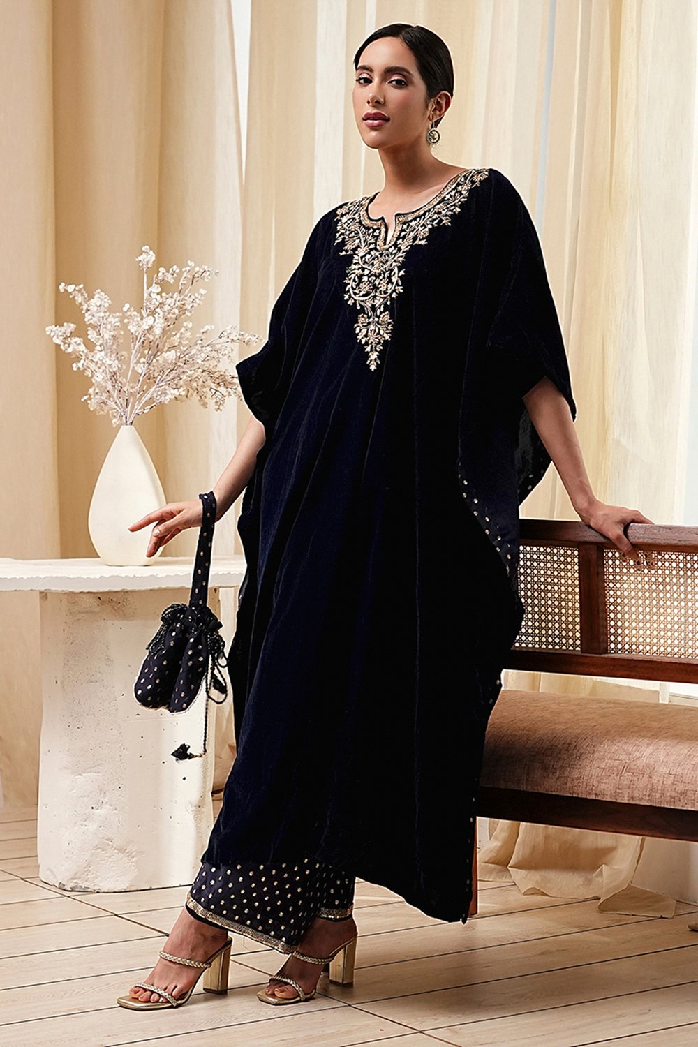 Blue Art Silk A-Line Kurta Palazzo Suit Set image number 0