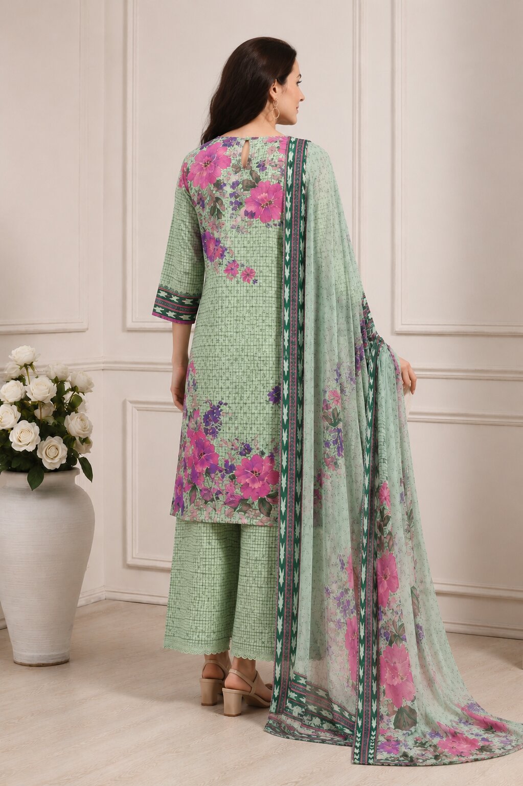 Purple Rayon Printed Straight Suit Set image number 5