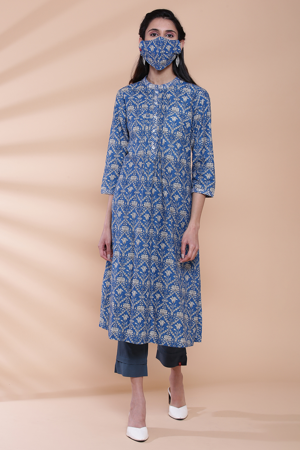 Pink Cotton A-Line Printed Kurta image number 5