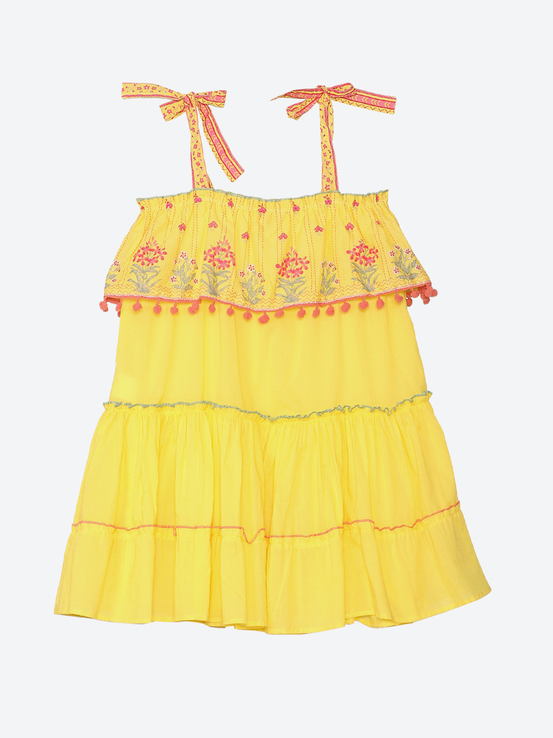 Yellow Cotton Tired Dress image number 2