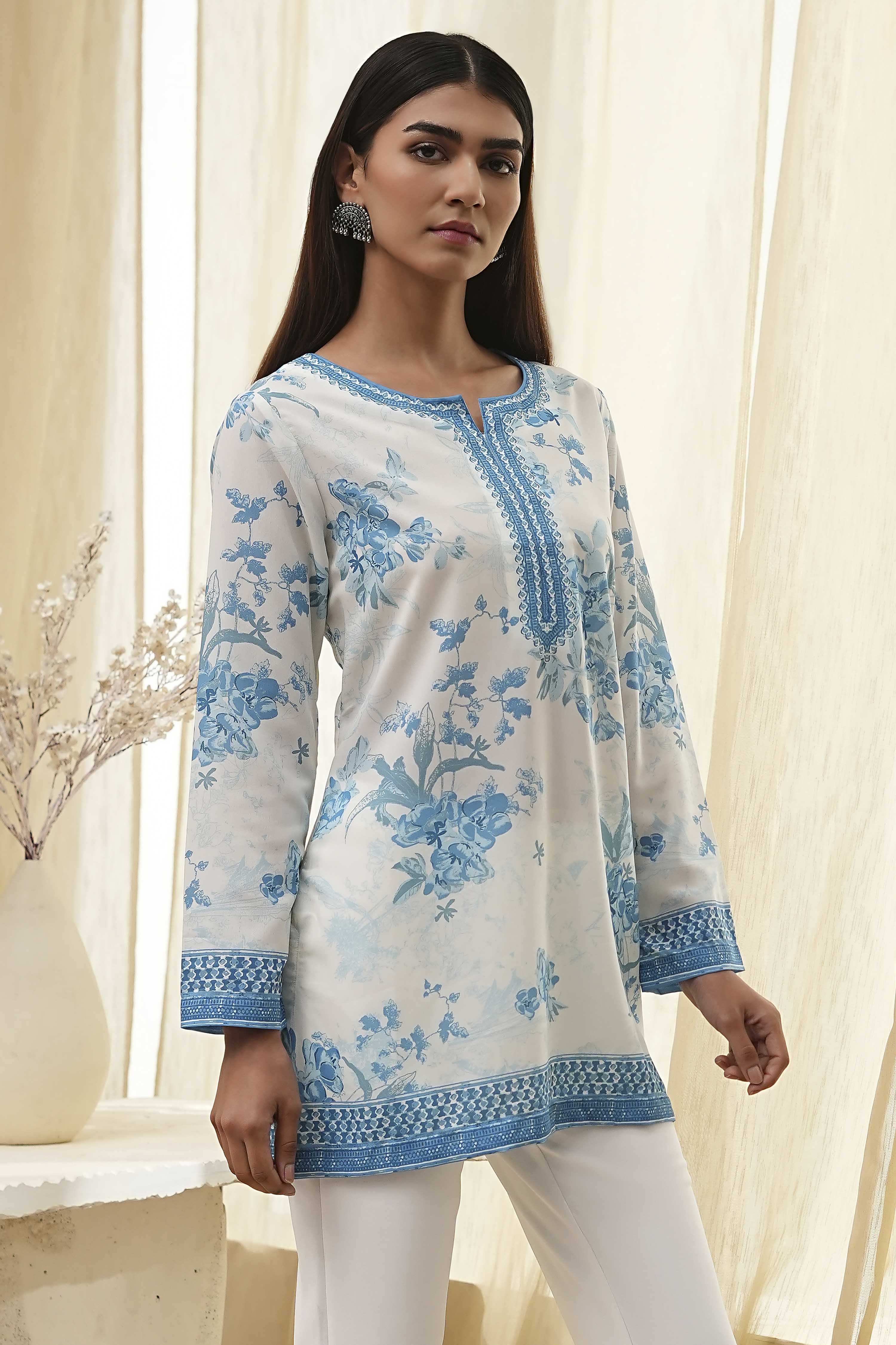 Off White Straight Short Kurta image number 4