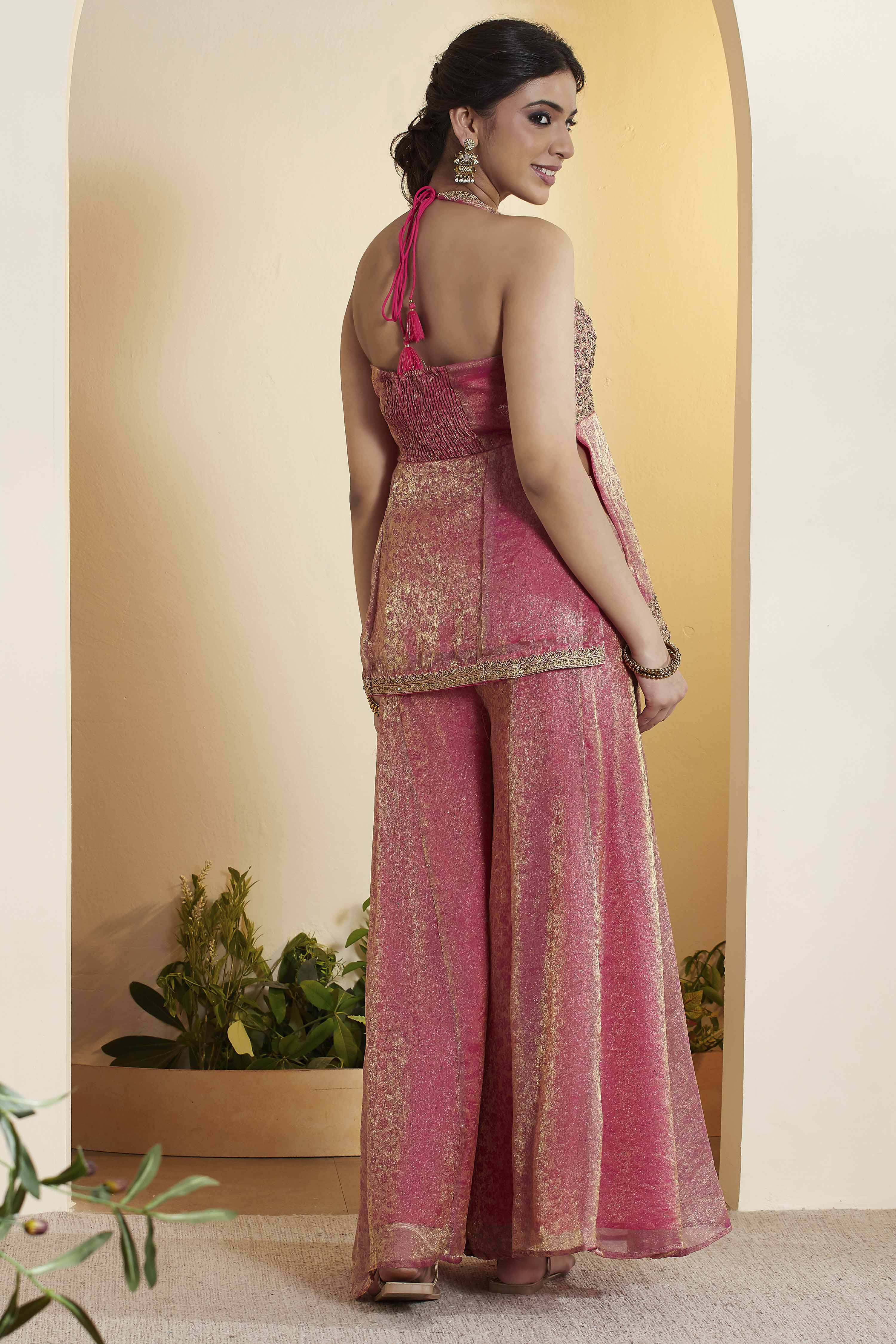 Fuchsia Viscose Blend Embroidered Fusion Set image number 6