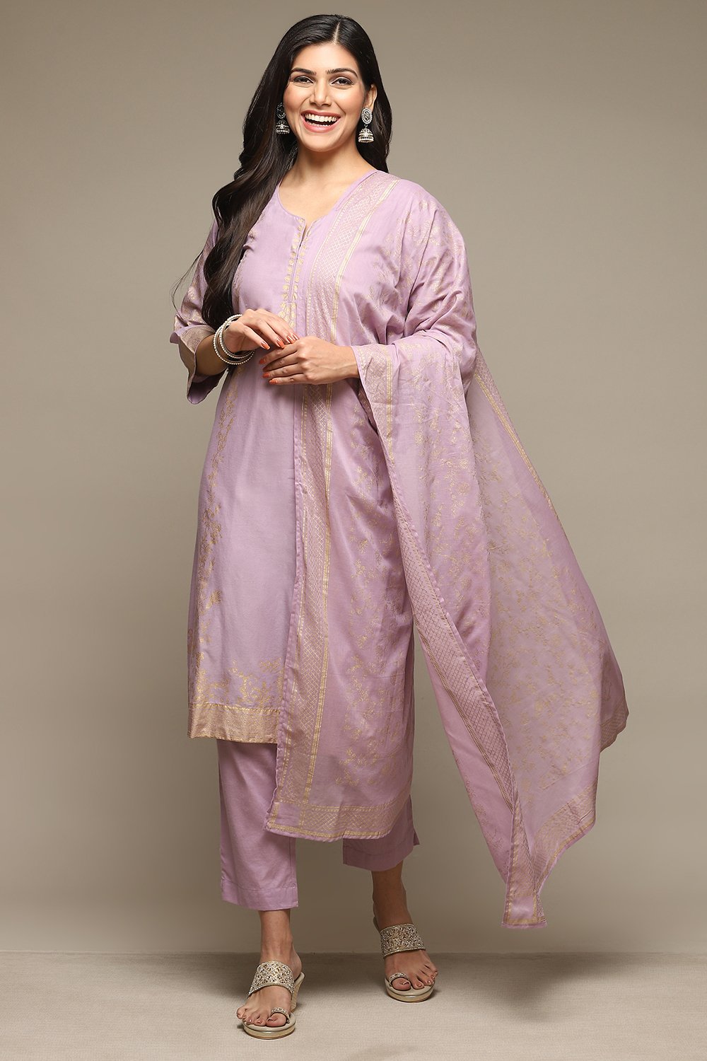 Red Cotton Straight Kurta Pants Suit Set image number 0