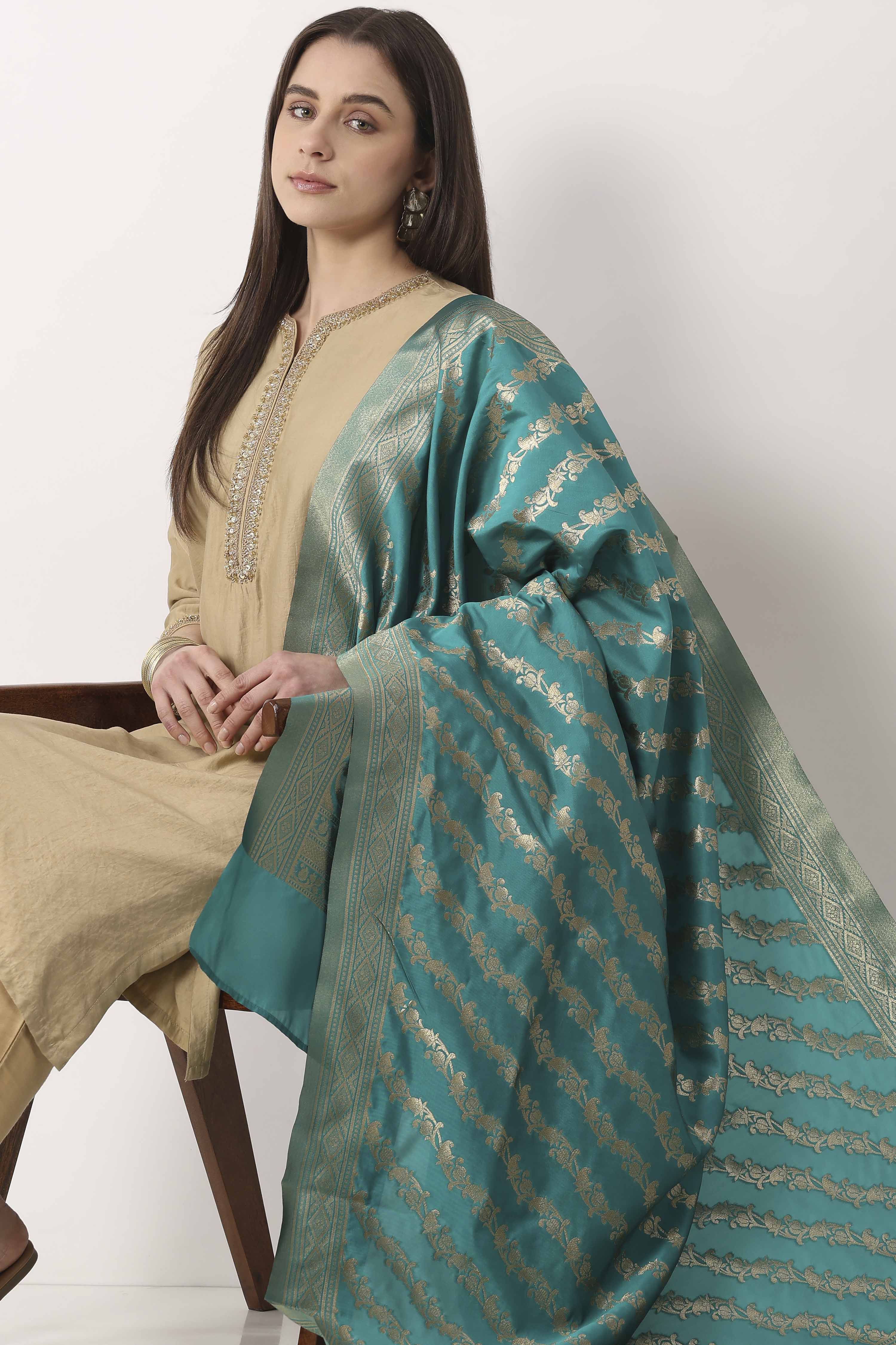 Turquoise Art Silk Dupatta image number 1