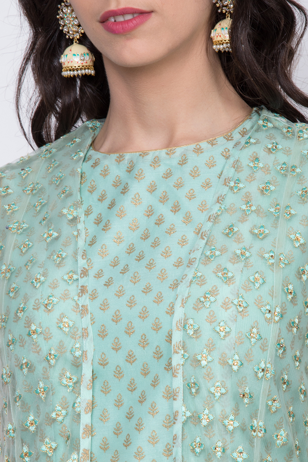 Sea Green Chanderi Fusion Wear Set image number 1