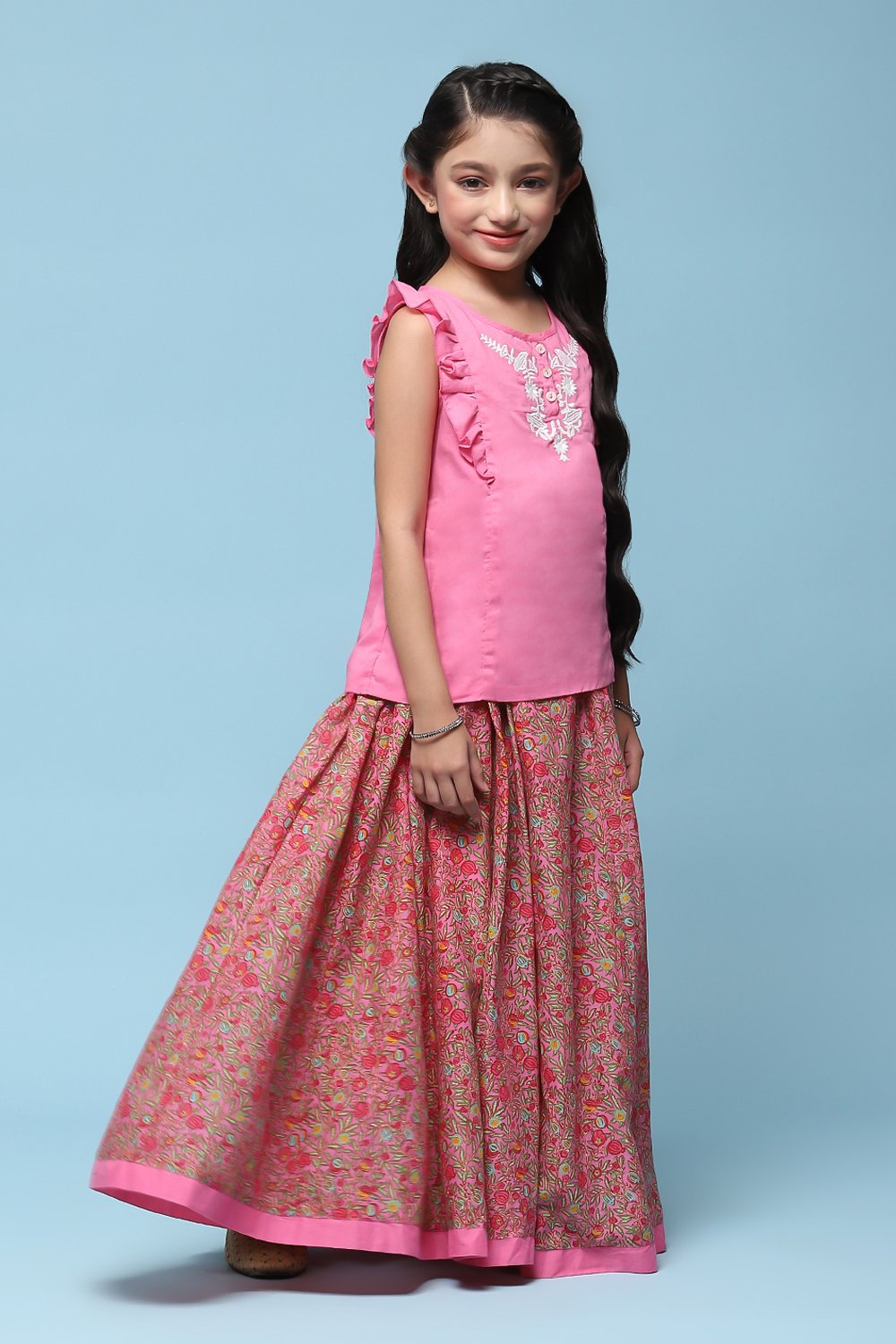 Purple Cotton Straight Printed Kurta Skirt Suit Set image number 5