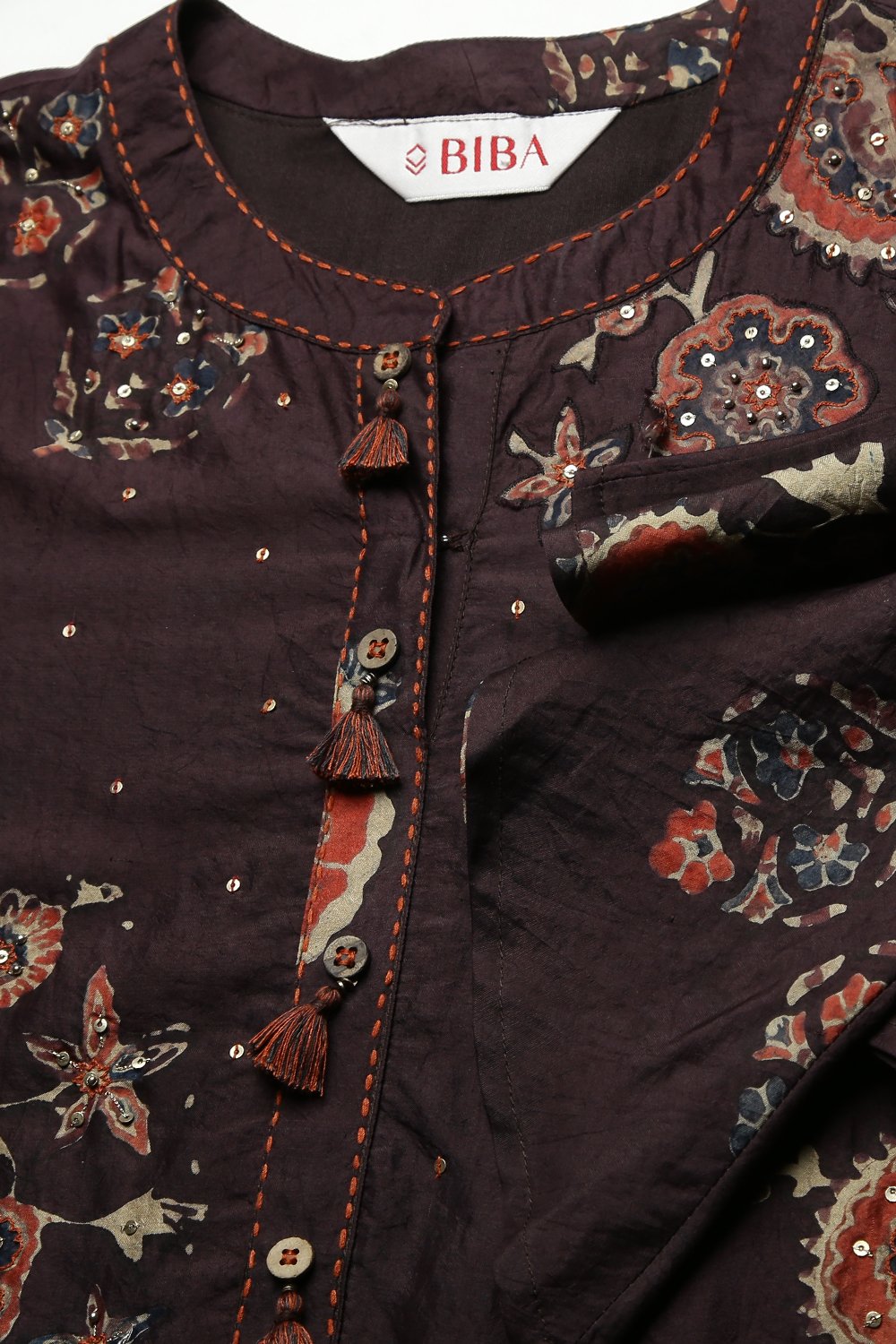 Brown Cotton Fusion Wear Dress image number 5