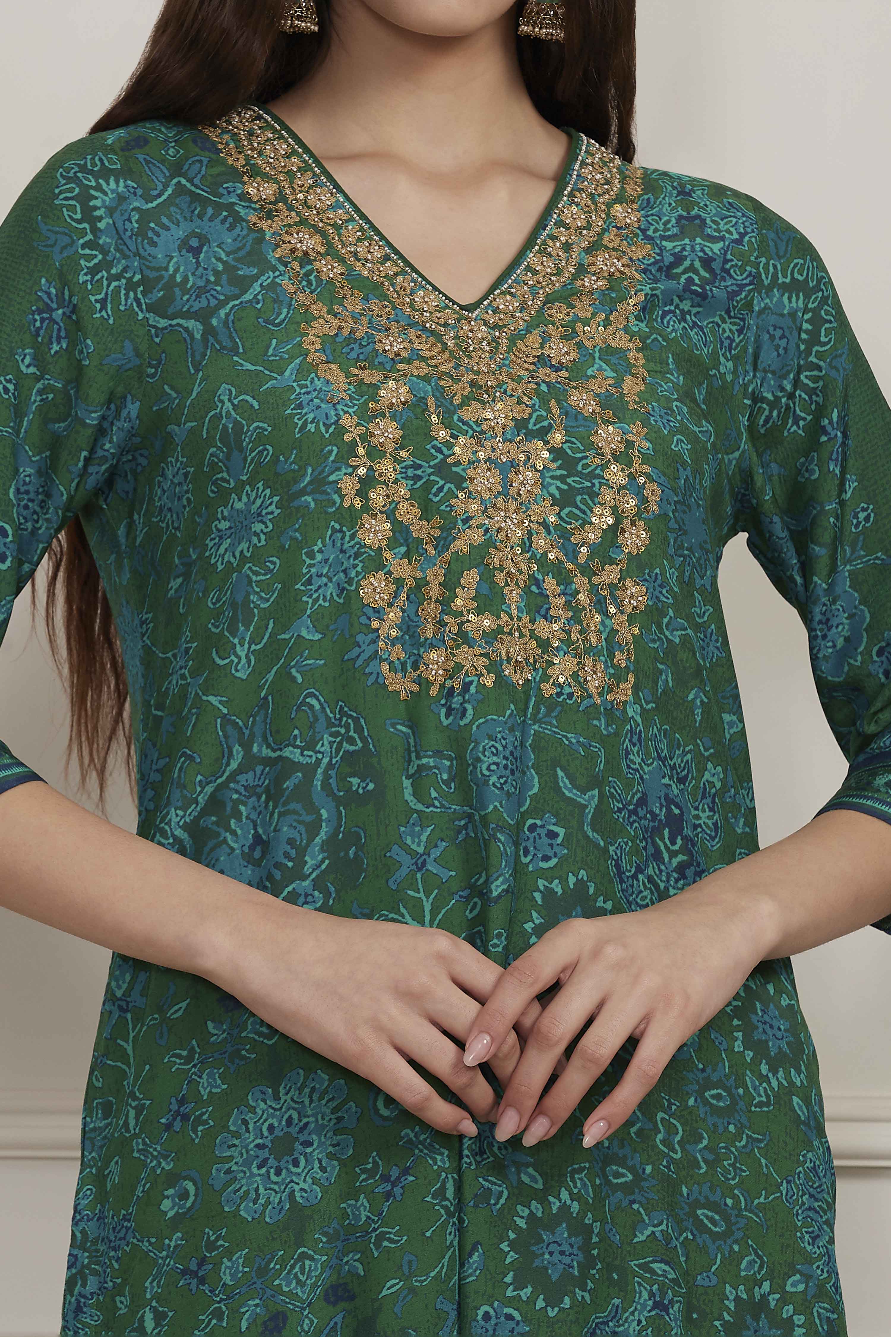 Green Modal Straight Suit Set image number 1