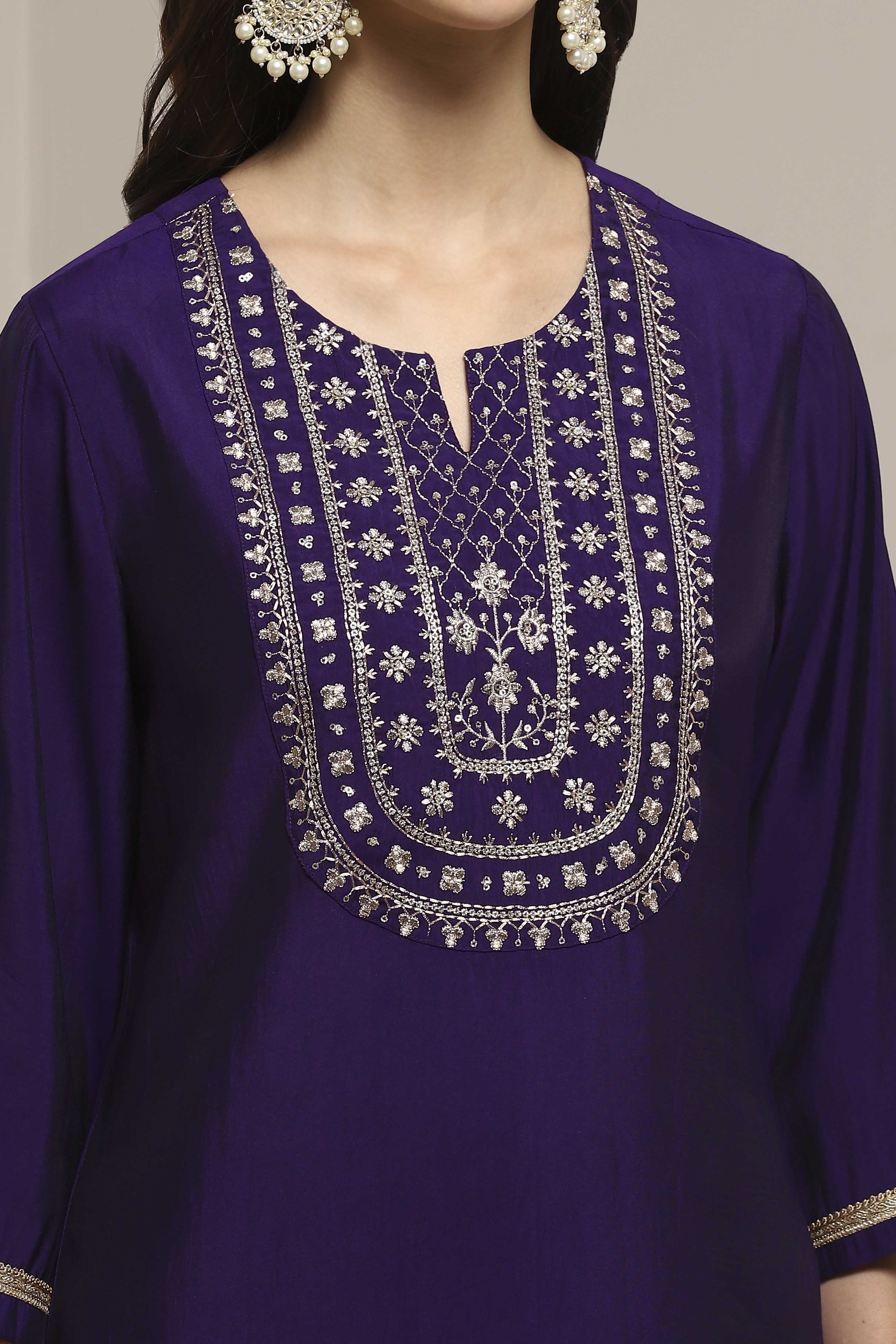 Purple Viscose Blend Straight Kurta image number 1