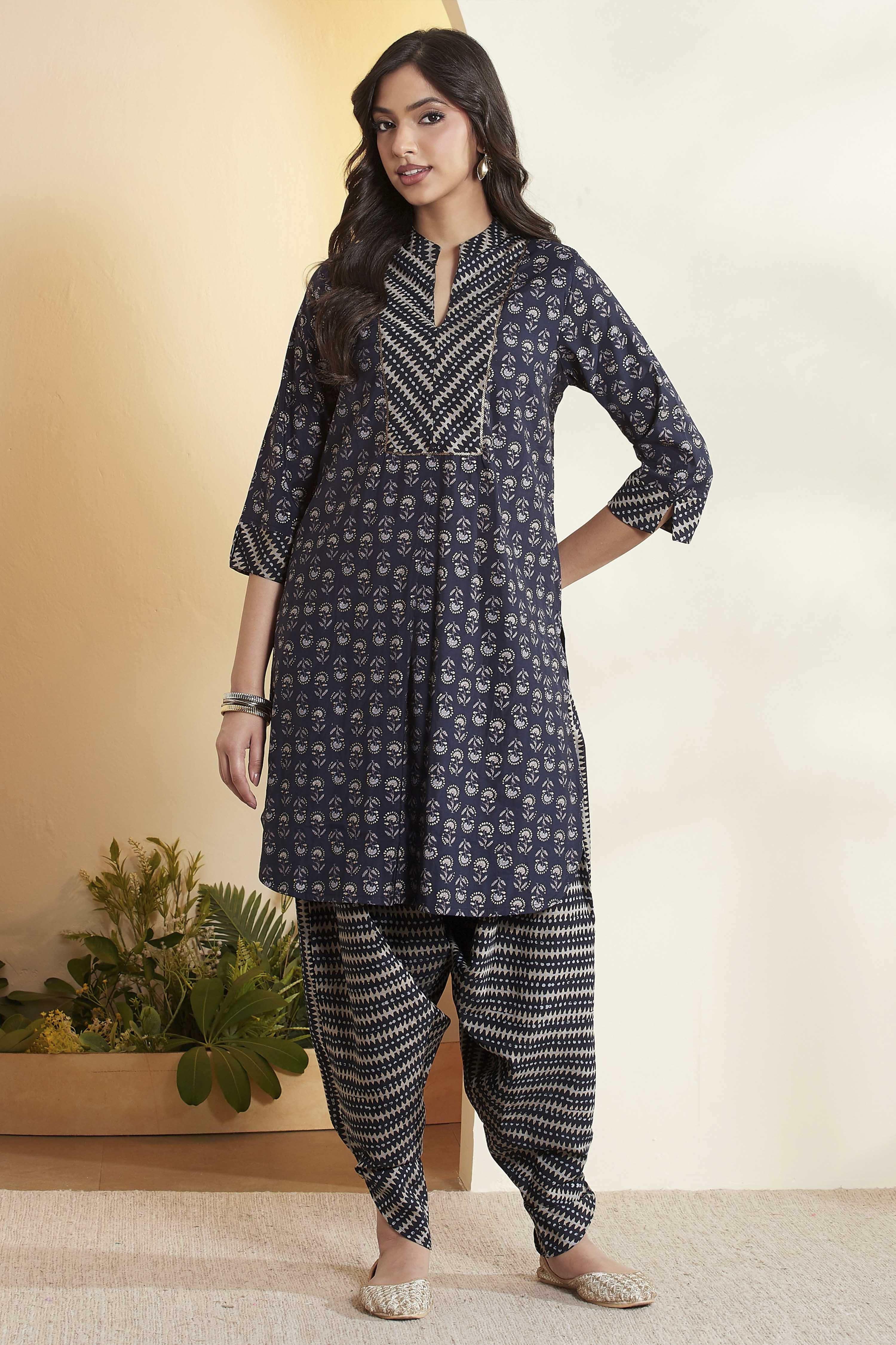 Indigo Polyester Straight Kurta Dhoti Pant Set image number 7