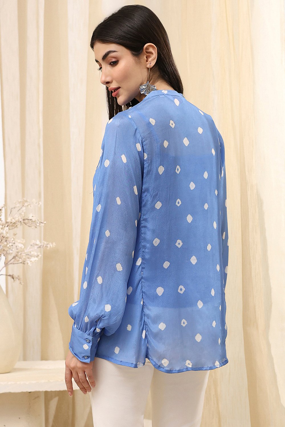 Blue Printed Straight Shirt image number 4