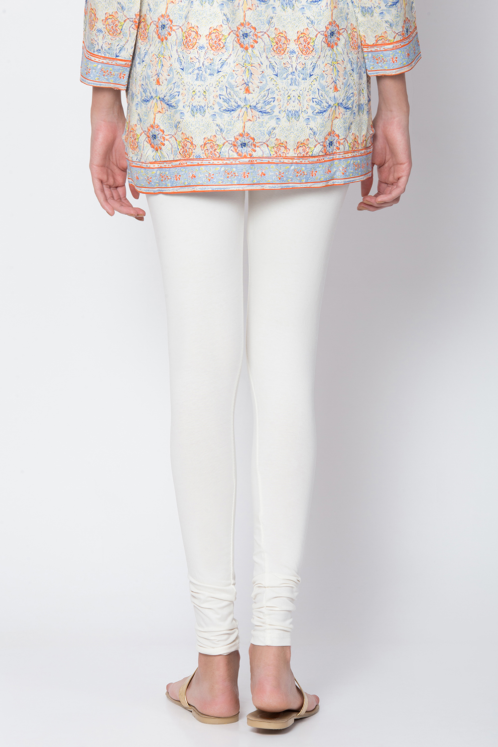 White Cotton Blend Dyed Churidar image number 3