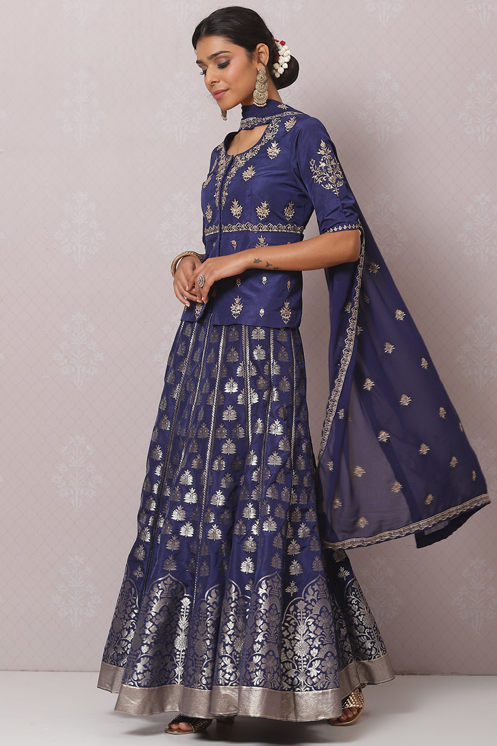 Blue Straight Art Silk Lehenga Set image number 2