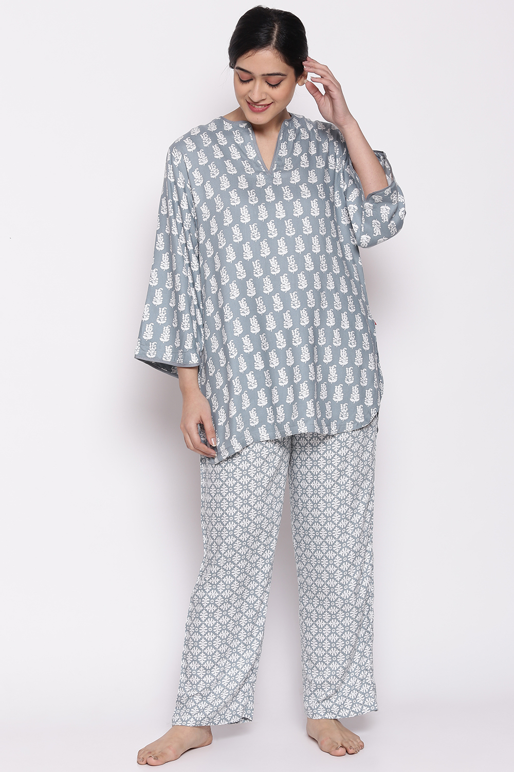 Dark Pink Cotton Printed Loungewear Set image number 3