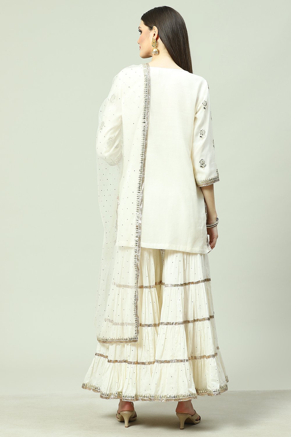 Black Cotton Blend Straight Kurta Garara Suit Set image number 4