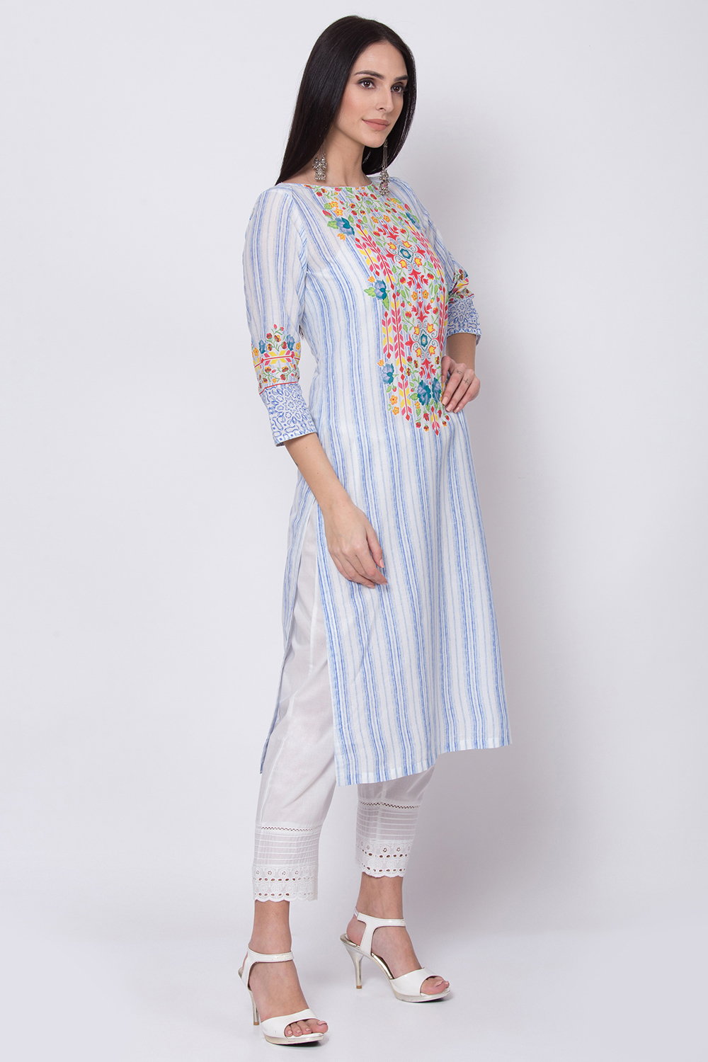 Pink Cotton Straight Printed Kurta image number 3