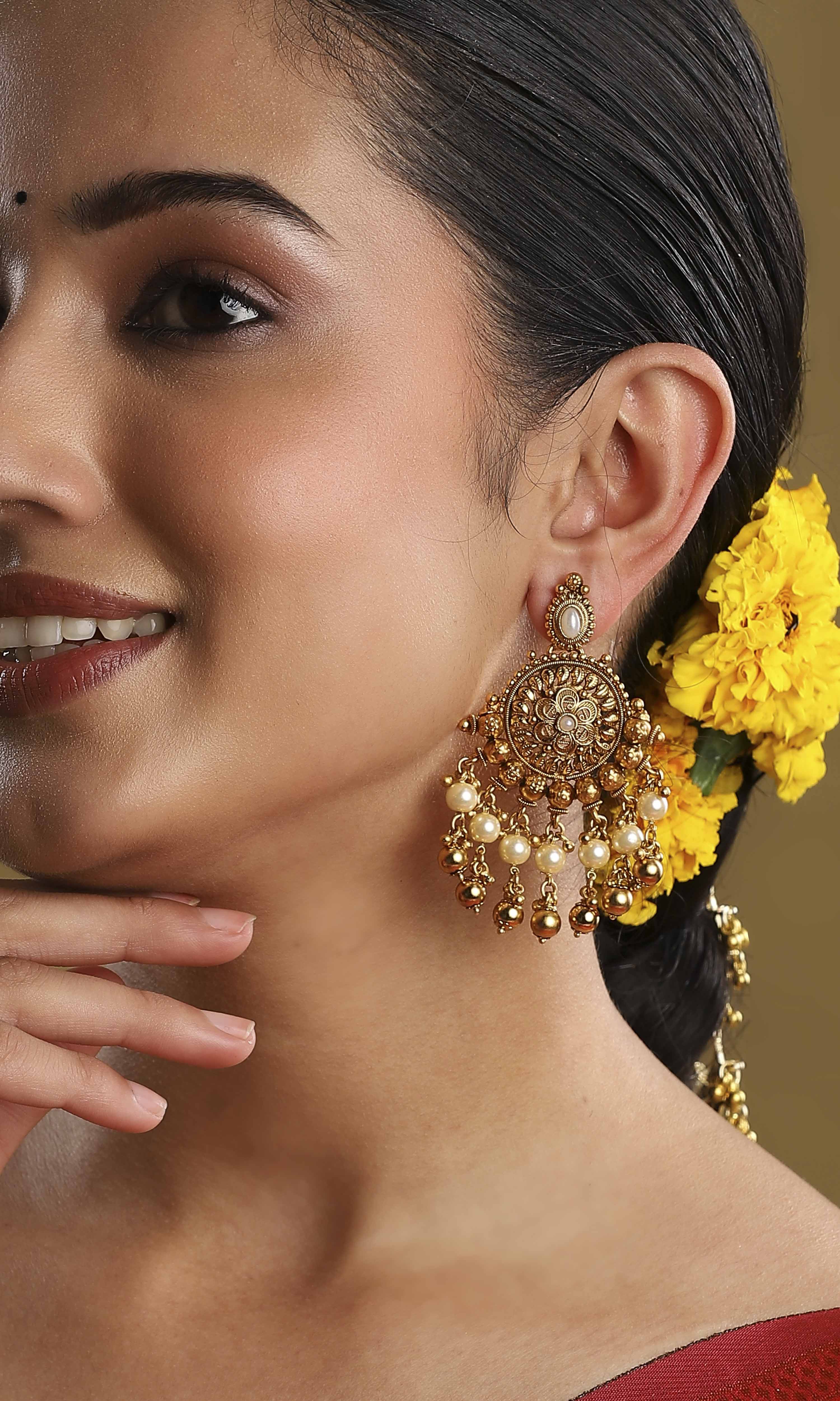 Gold Plated Brass Drop & Dangler Earrings image number 4