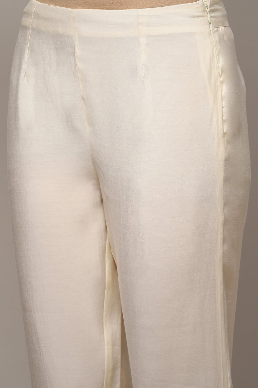 White Cotton Blend Slim Pants image number 1