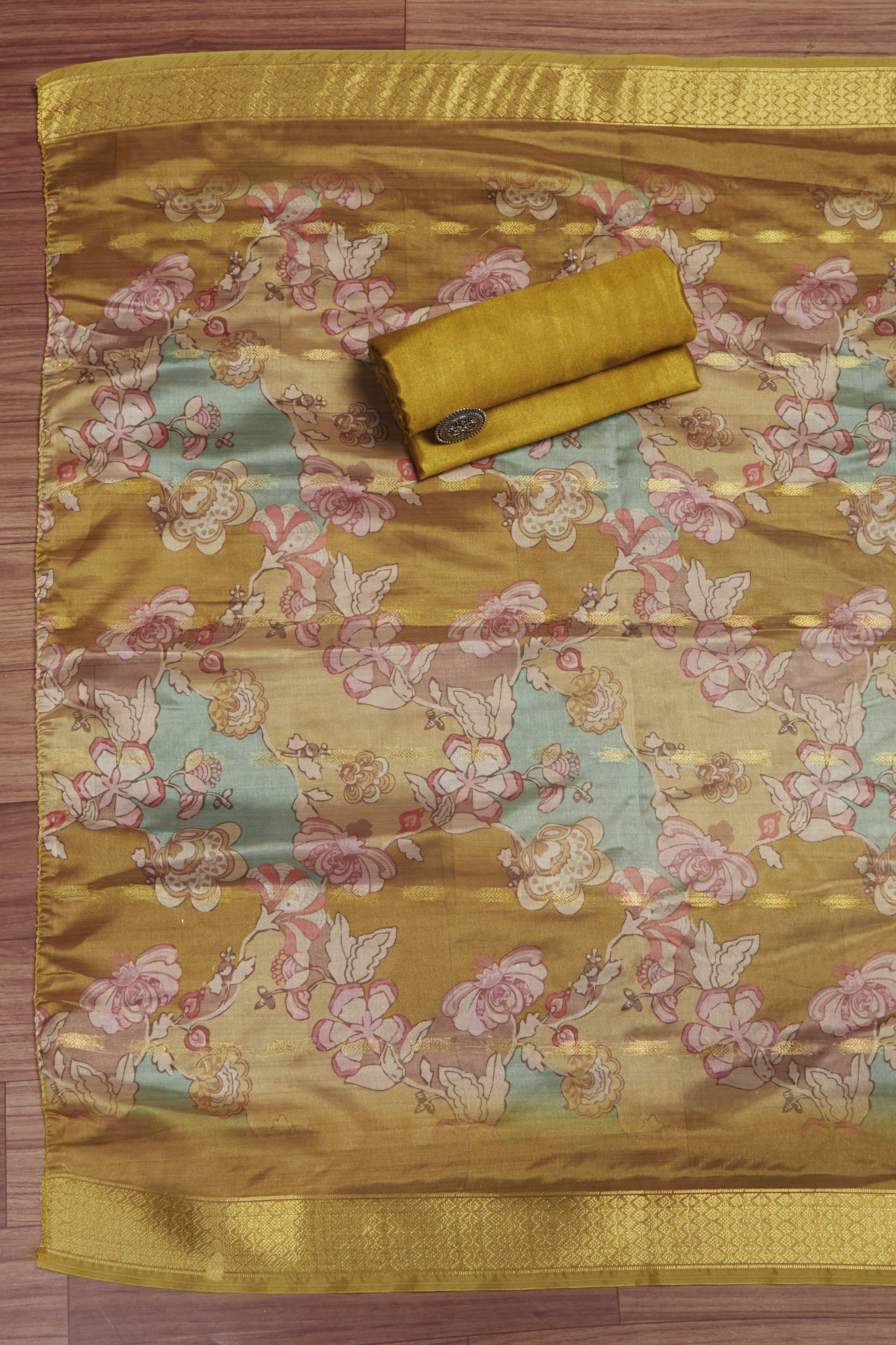 Olive Organza Unstitched Suit Set image number 3