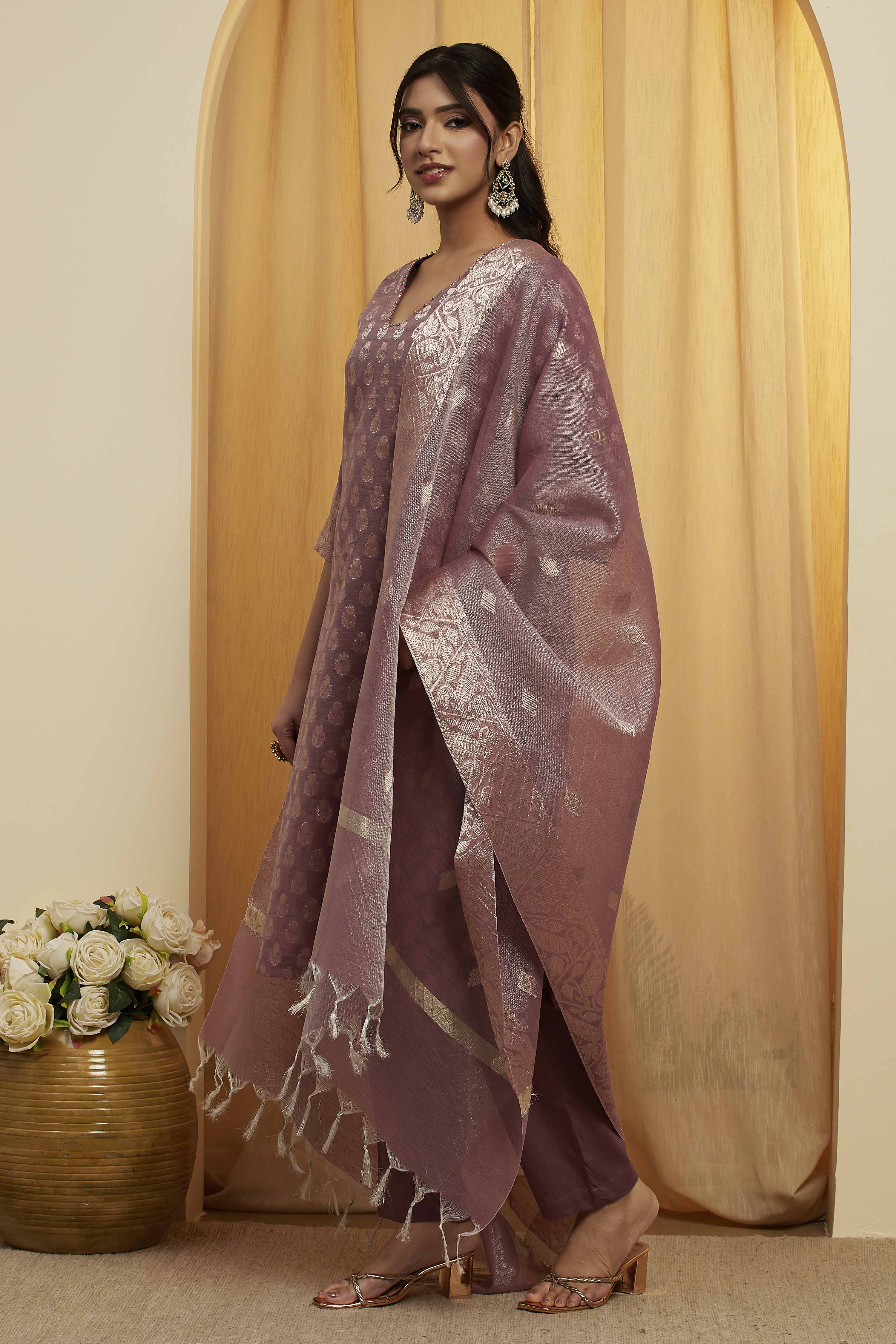 Grey Polyester Straight Suit Set image number 3