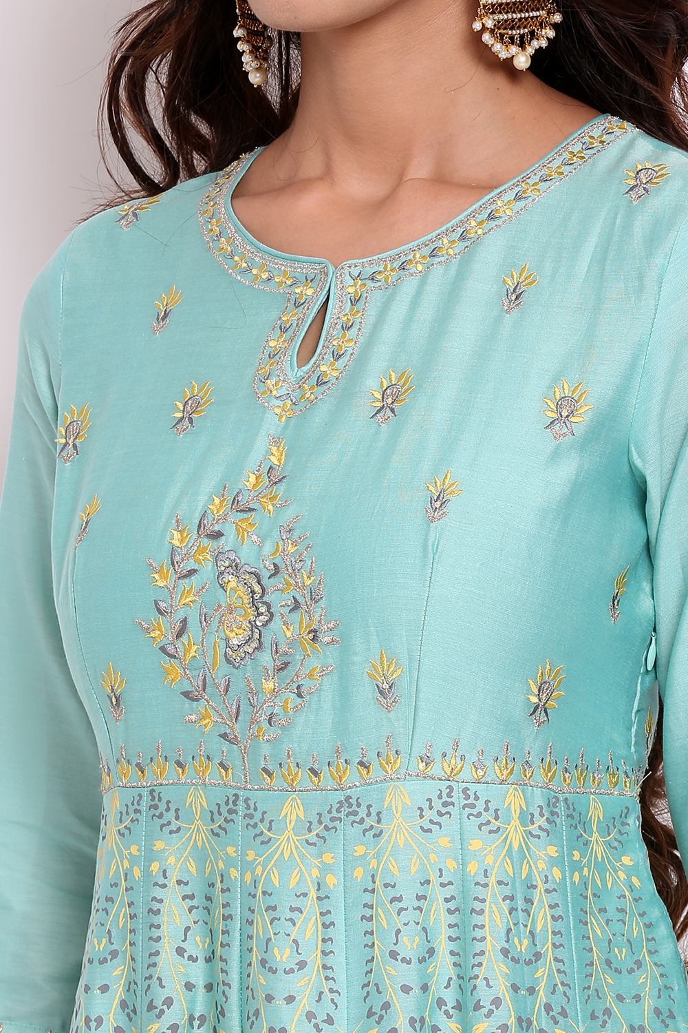 Sky Blue Cotton Silk Anarkali Kurta Churidar Suit Set image number 1