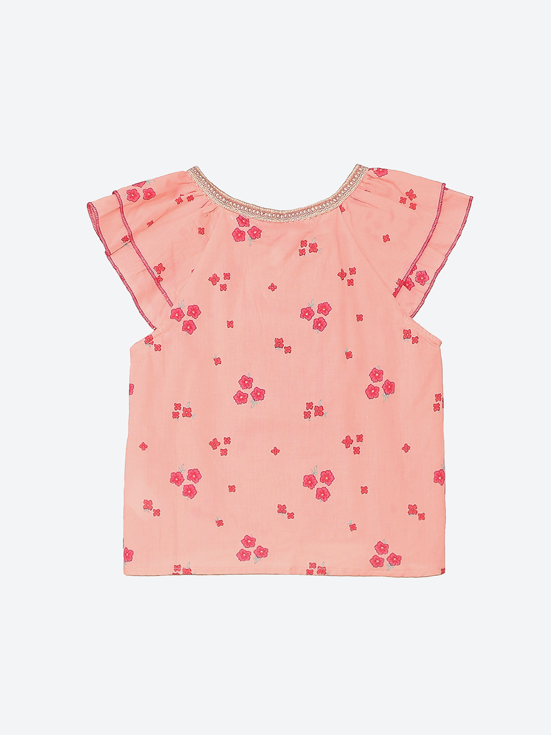 Peach Cotton Straight Printed Top image number 2