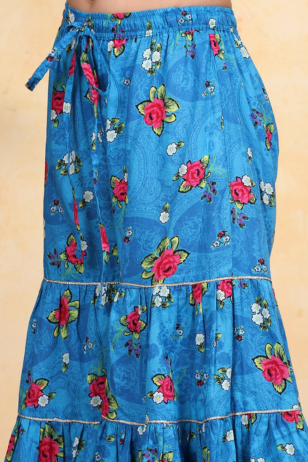 Blue Cotton Printed Flared Sharara Suit Set image number 2