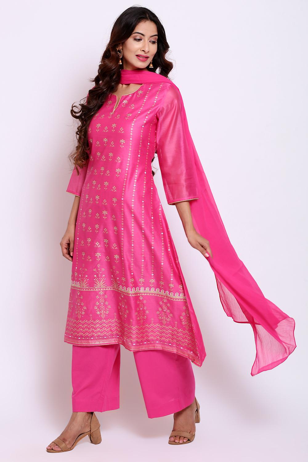 Green Straight Kurta Palazzo Suit Set image number 2