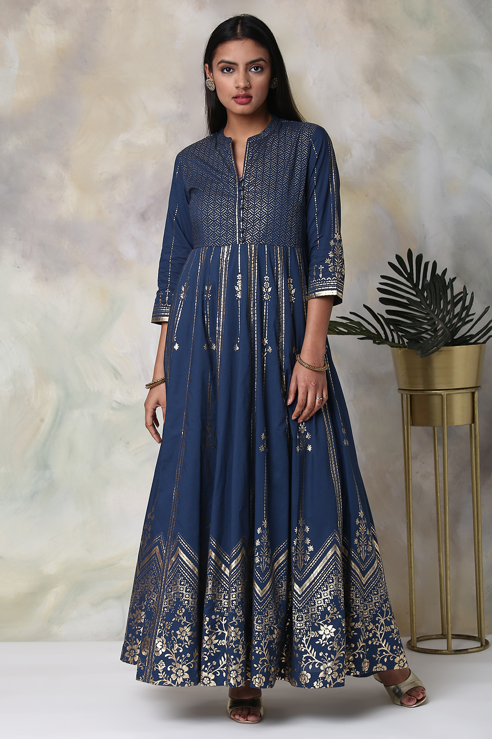 Navy Cotton Fusion Wear Dress image number 4